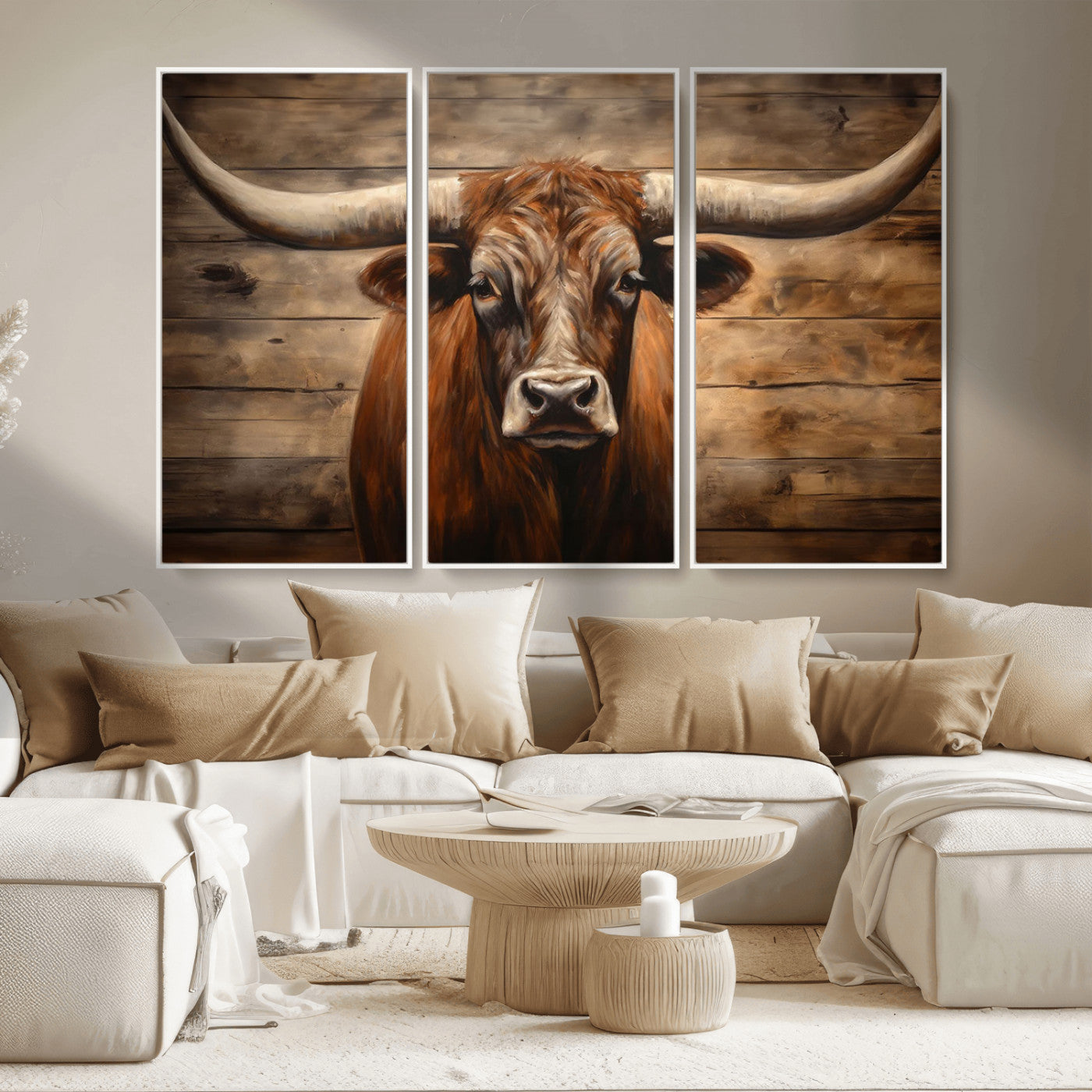 77556-MGV-CV-36X24-Longhorn Bull Wall Art | Canvas Print | Ready to Hang | Rustic Farmhouse Wall Decor | Western Barn