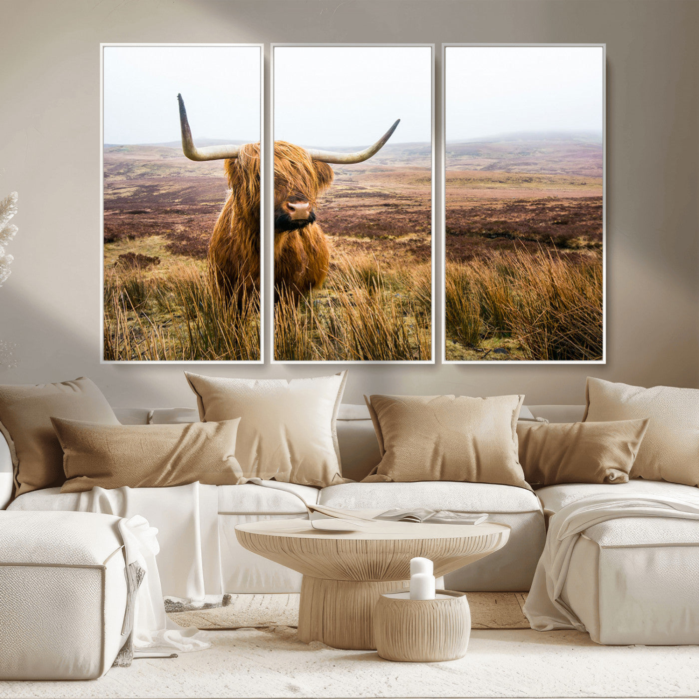 97274-MGV-CV-36X24-Scottish Highland Cow Canvas Wall Art – Rustic Farmhouse Charm with Highland Cattle – Ready to Hang