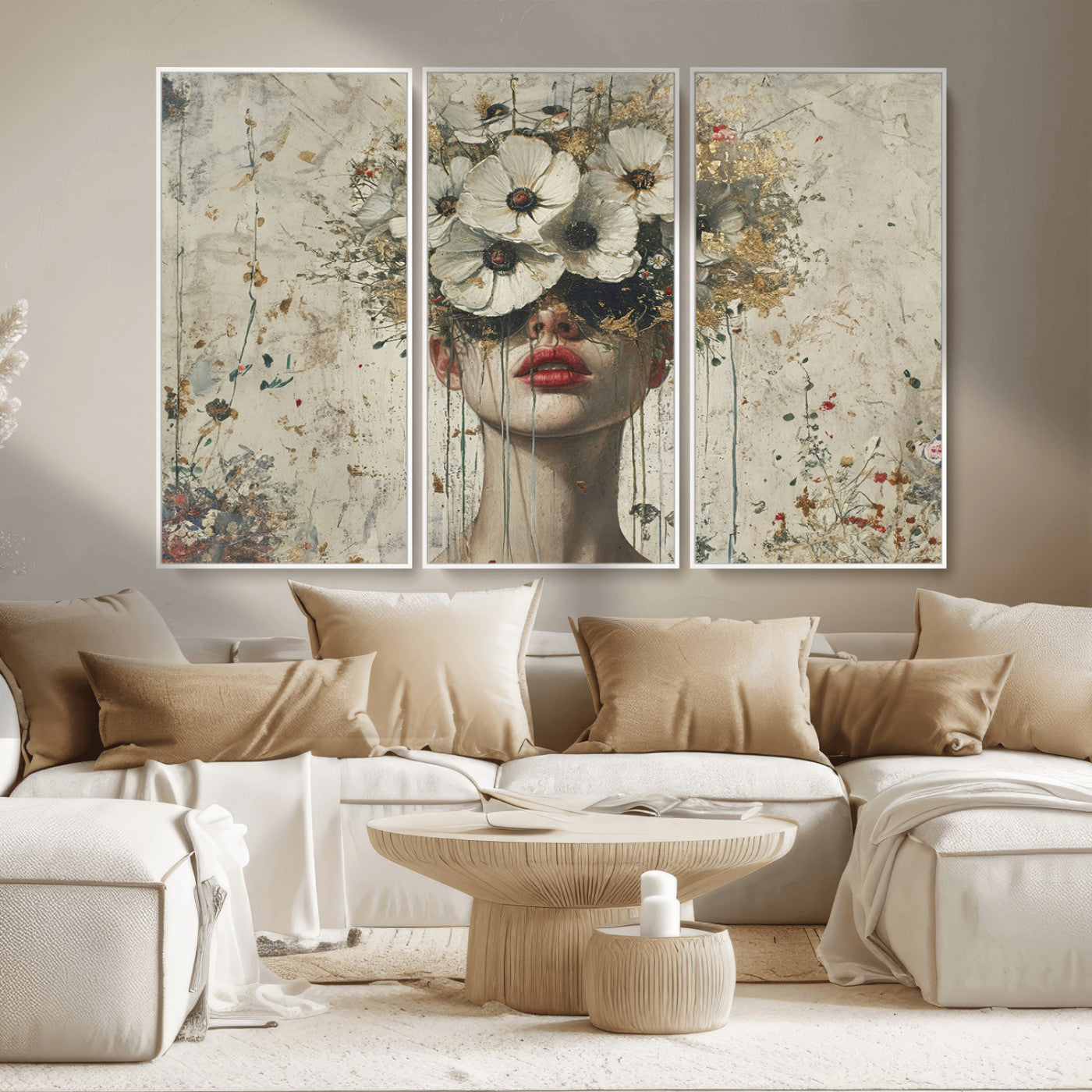 MGV-FC-48X32-3P - Abstract Floral Women Patel Wall Art Canvas Print