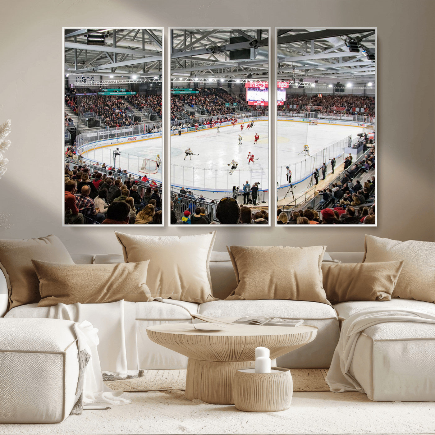 MGV-FC-48X32-3P - Lausanne Arena Ice Hockey Stadium Wall Art Canvas Print, Framed Lausanne Arena Ice Hockey Canvas