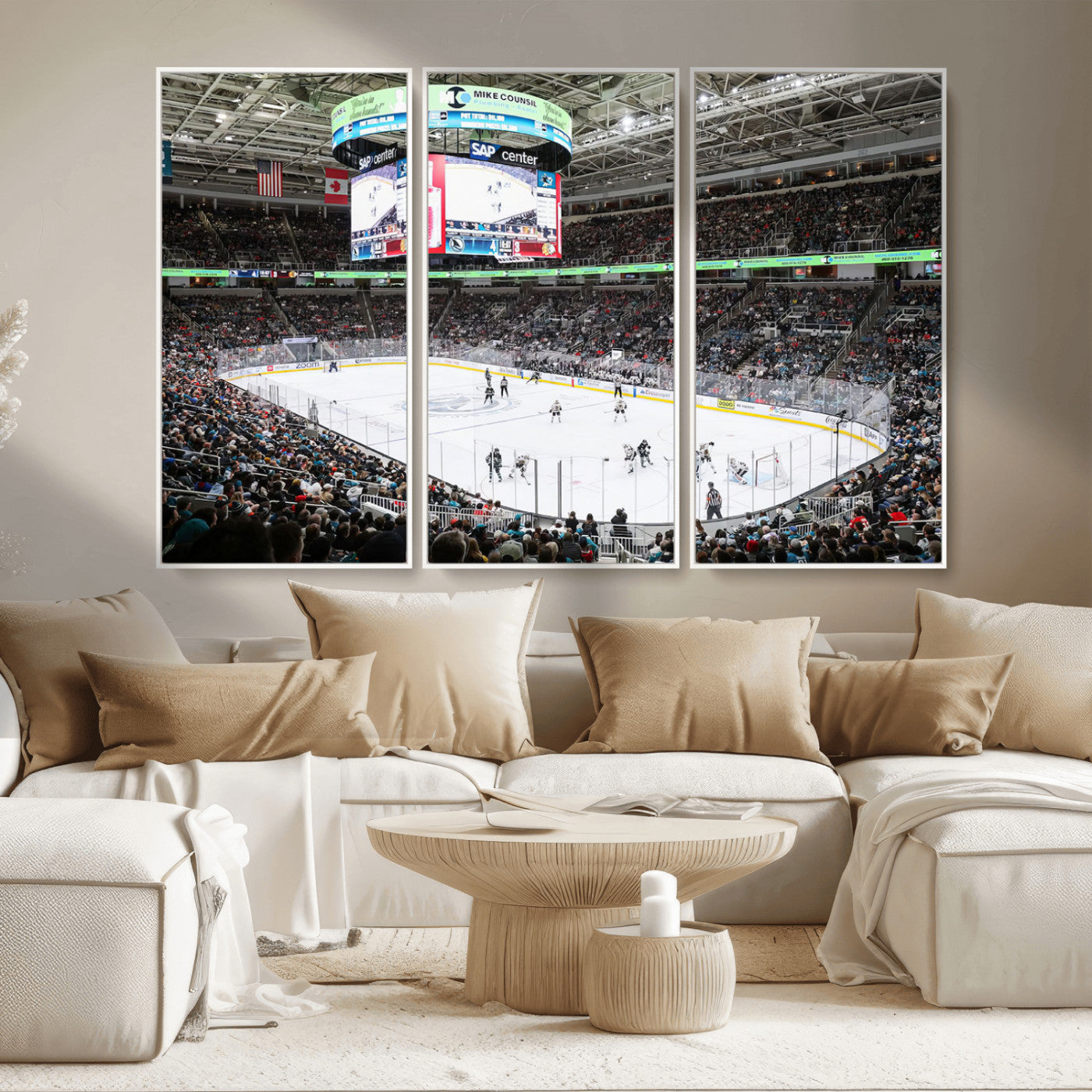 MGV-FC-48X32-3P - Sharks Arena Blackhawks Sharks Ice Hockey Stadium Wall Art Canvas Print, Framed Blackhawks Sharks