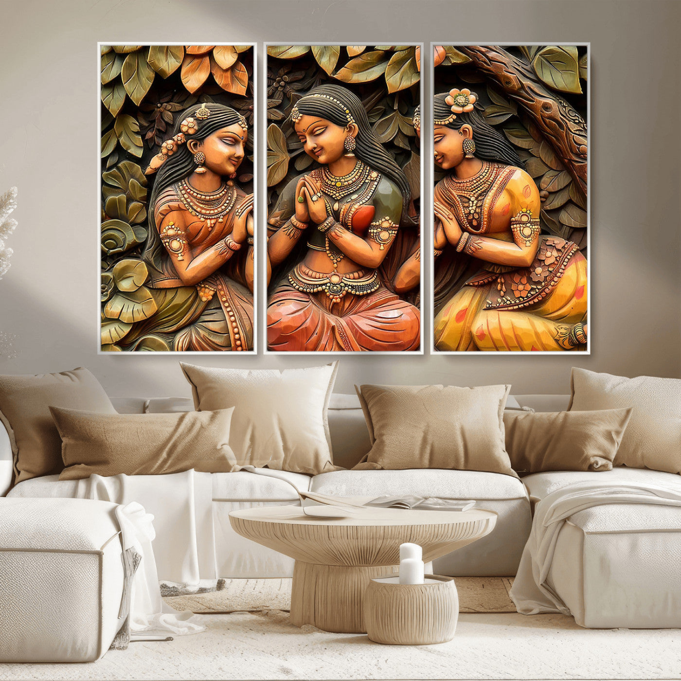 MGV-FC-48X32-3P - Indian Woman Statue Wall Art Canvas Print