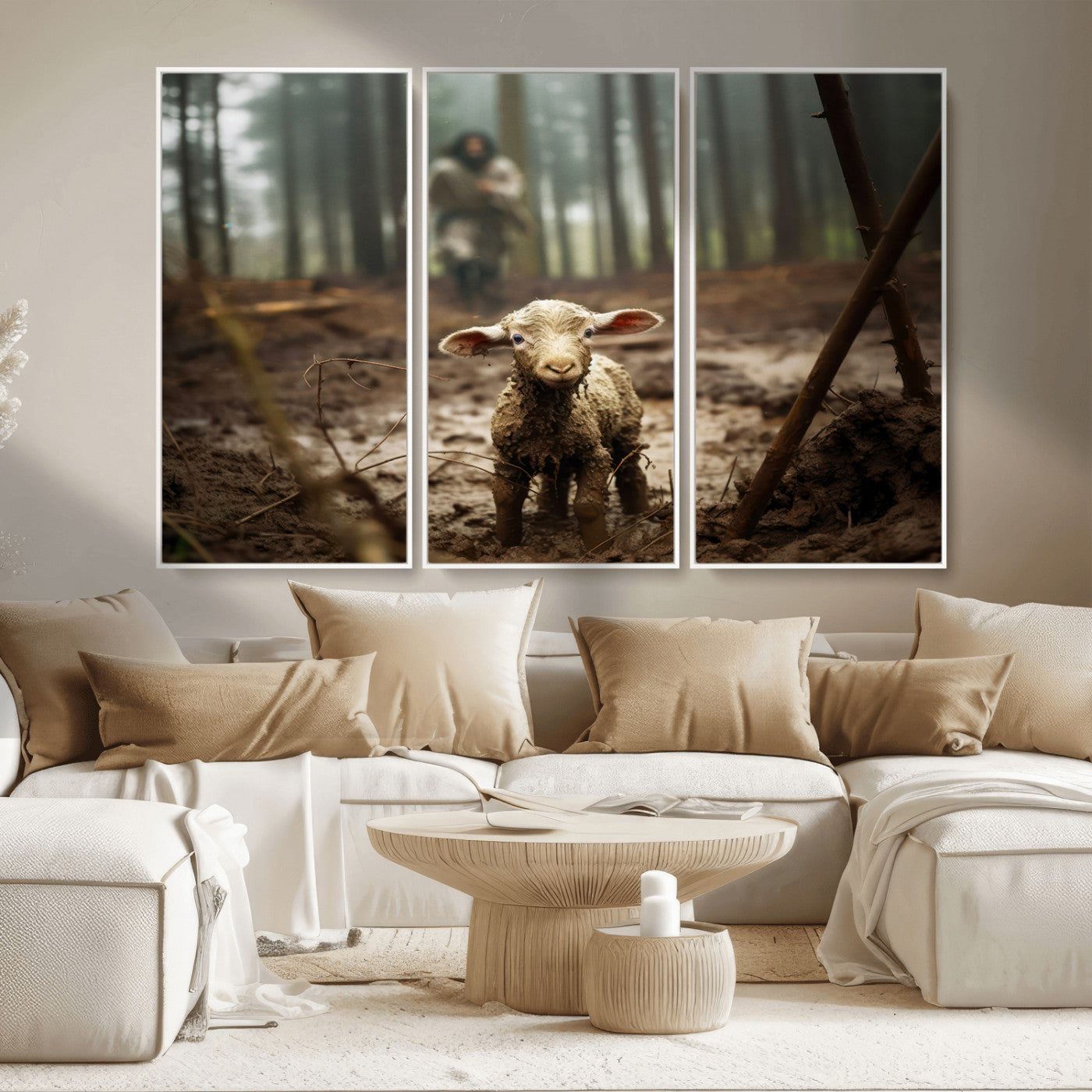 MGV-FC-48X32-3P - Jesus Running After a Lost Lamb Canvas Wall Art Print