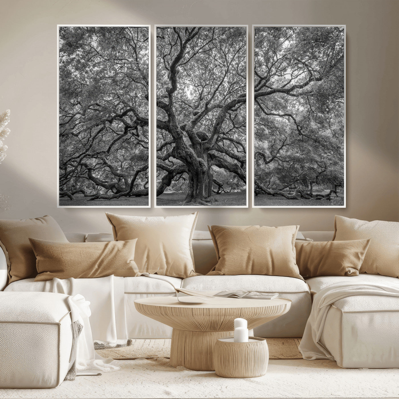 97240-MGV-CV-36X24-Majestic Angel Oak Tree Black and White Canvas Print – Multi Panel Wall Art, Giclée Print, Ready to
