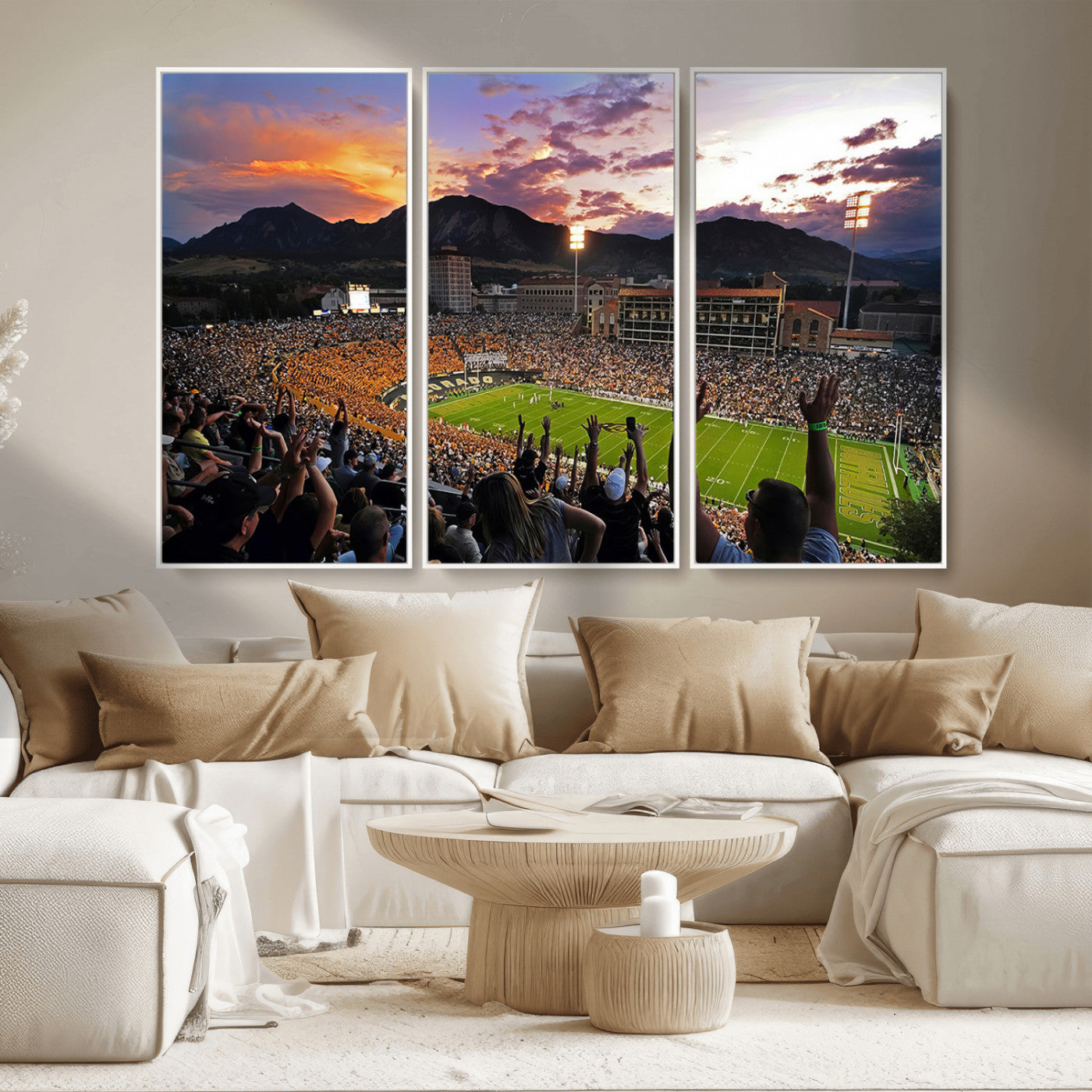 MGV-FC-48X32-3P - Framed Colorado Buffaloes Football Team Print - Boulder Folsom Field Stadium Wall Art Canvas Print