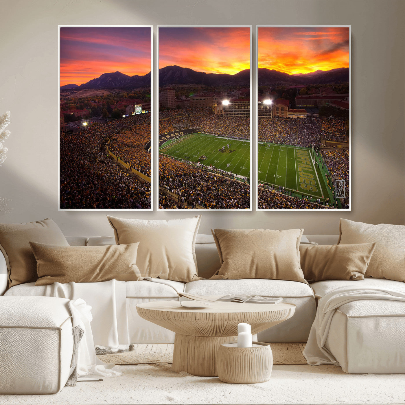 MGV-FC-48X32-3P - Colorado Buffaloes Football Team Print - Boulder Folsom Field Stadium Wall Art Canvas Print