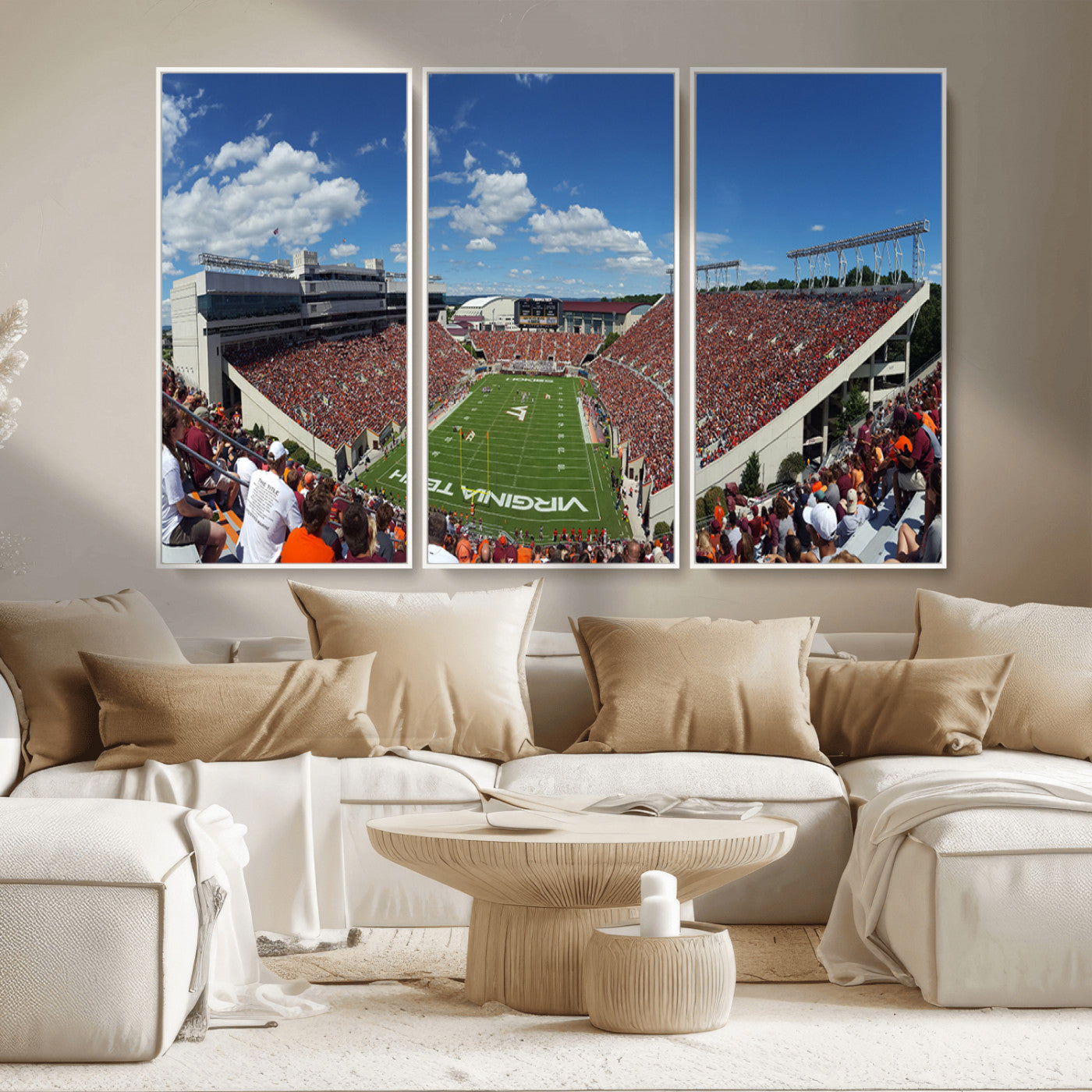 MGV-FC-48X32-3P - Virginia Tech Hokies Football Team Print - Blacksburg Lane Stadium Wall Art Canvas Print