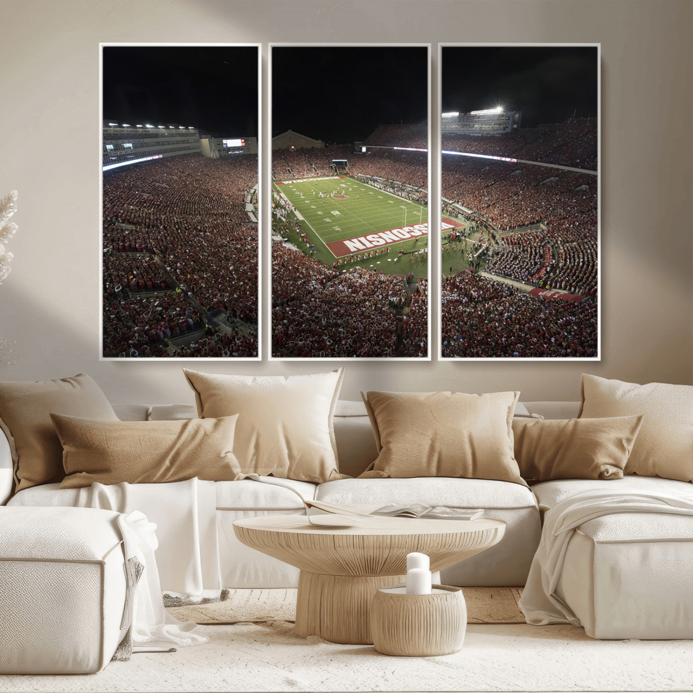 MGV-FC-48X32-3P - Wisconsin Badgers Football Team Print - Madison Camp Randall Stadium Wall Art Canvas Print