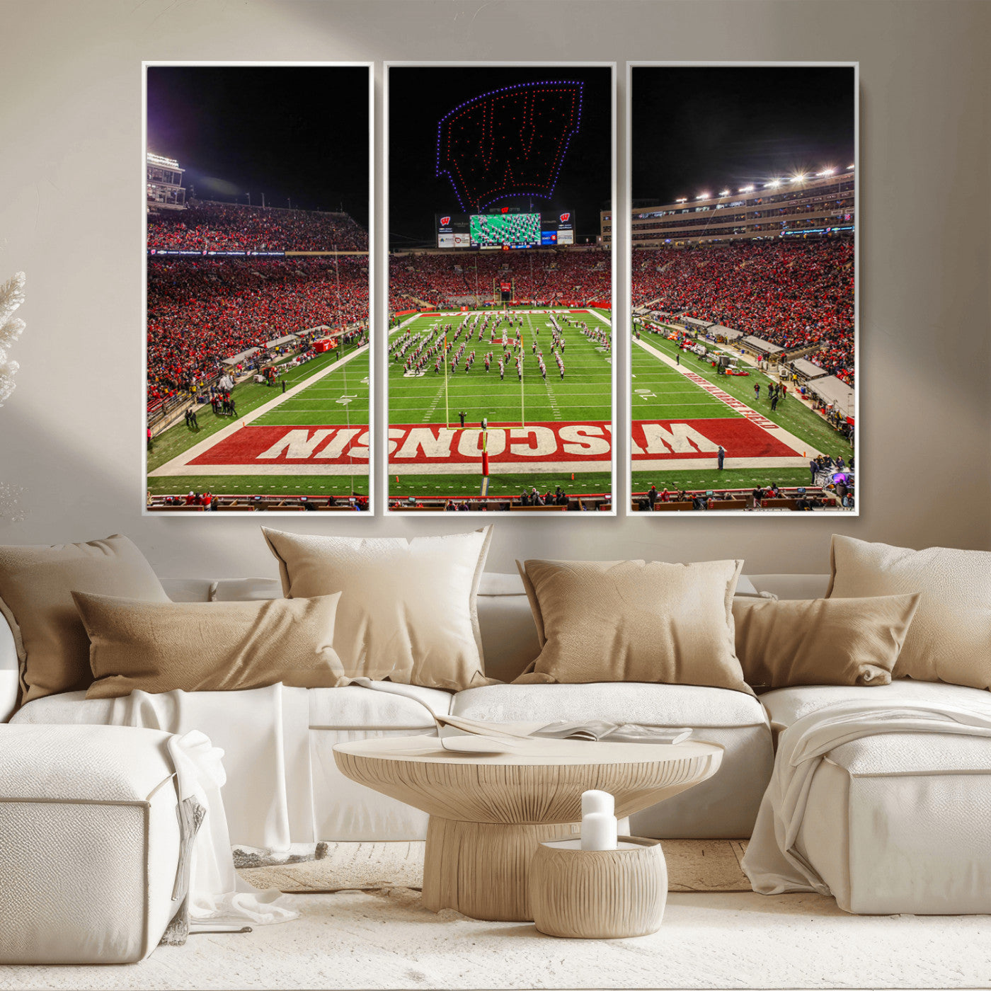 MGV-FC-48X32-3P - Wisconsin Badgers Football Team Print Canvas- Madison Camp Randall Stadium Wall Art Canvas Print