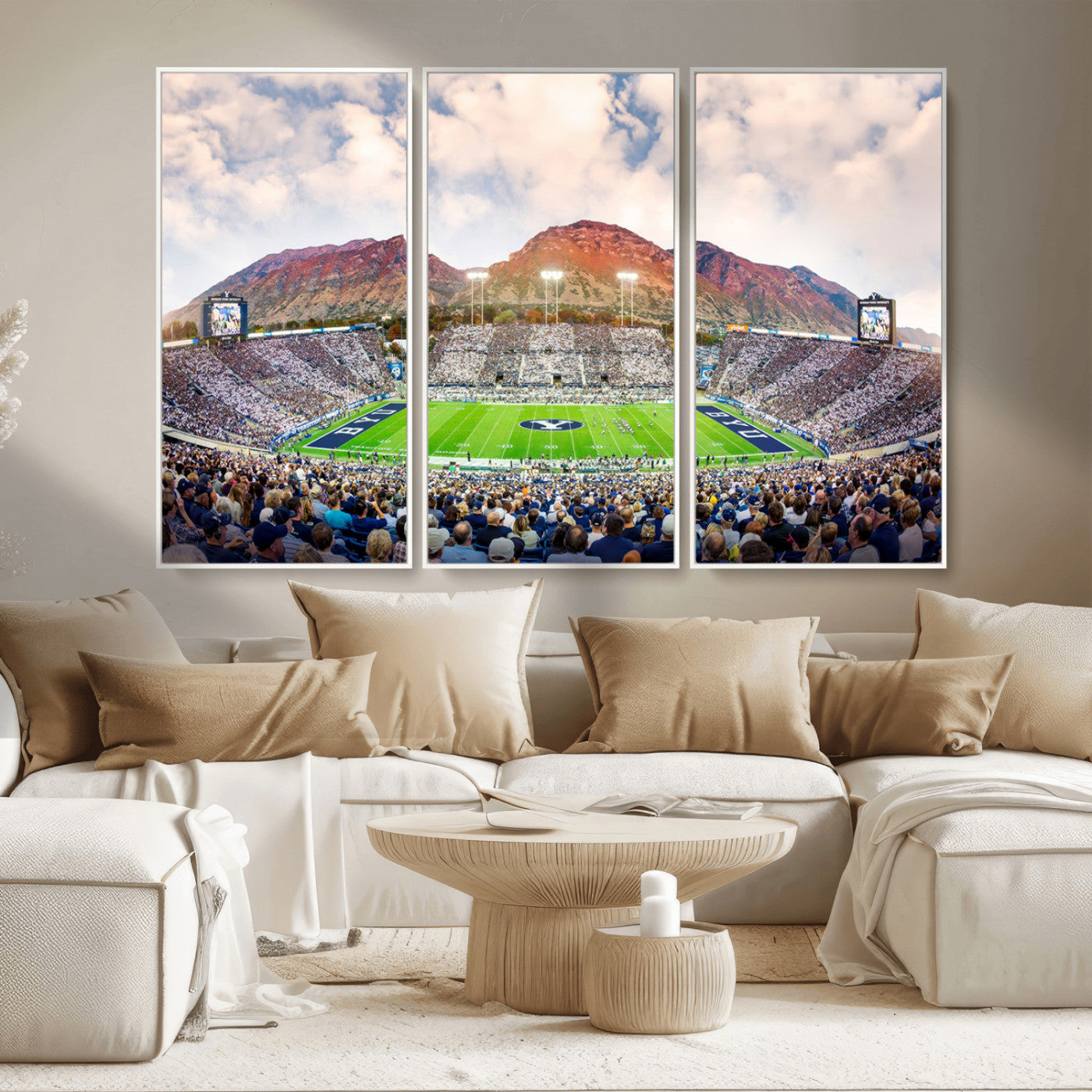 MGV-FC-48X32-3P - Brigham Young University Cougars Football Team Print - Provo LaVell Edwards Stadium Wall Art Canvas