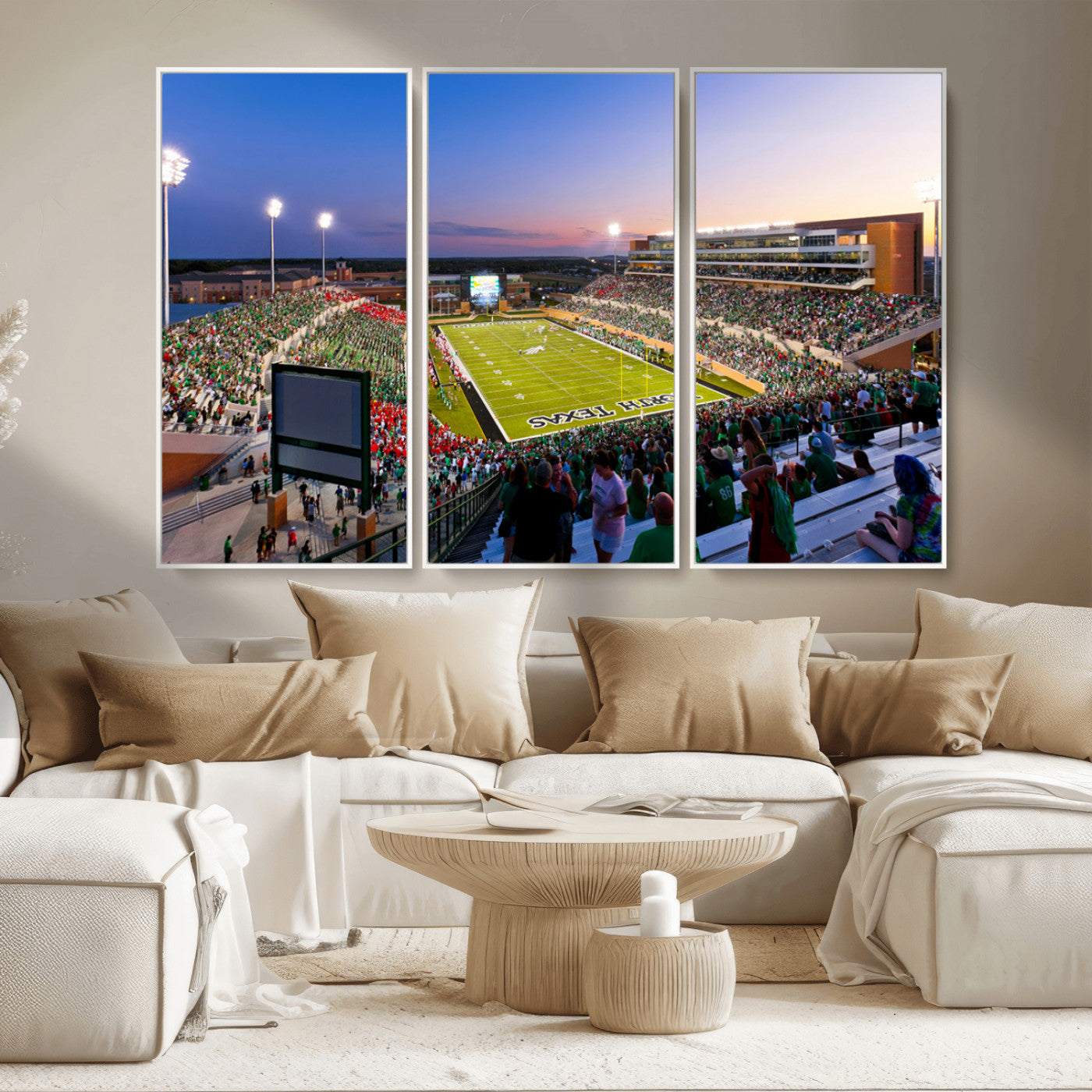 MGV-FC-48X32-3P - University of North Texas Mean Green Football Team Print - Denton DATCU Stadium Wall Art Canvas