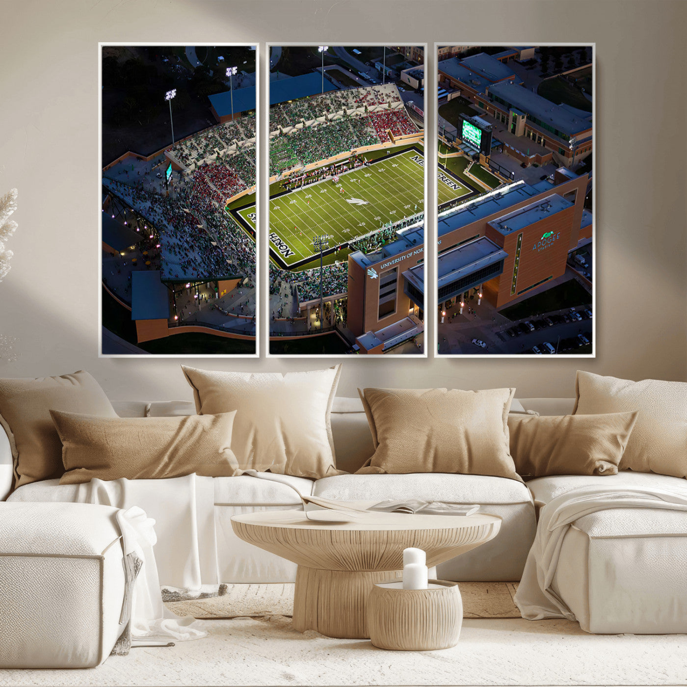 MGV-FC-48X32-3P - University of North Texas Mean Green Football Artwork, Football Team Print - Denton DATCU Stadium
