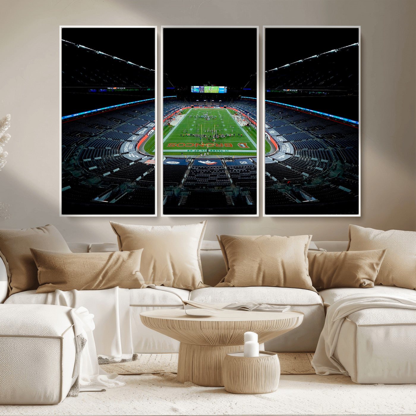 MGV-FC-48X32-3P - Denver Broncos Football Team Print Canvas- Denver Empower Field at Mile High Stadium Wall Art Canvas
