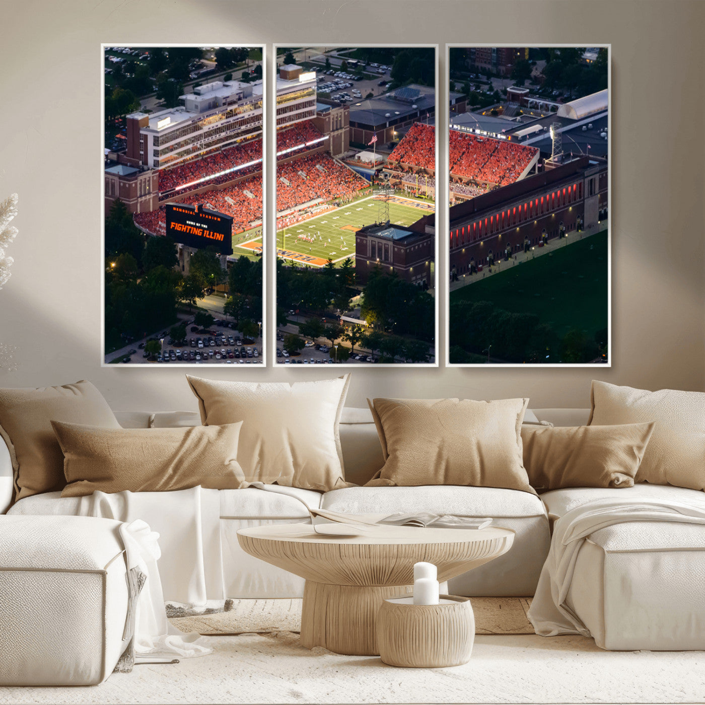 MGV-FC-48X32-3P - University of Illinois Fighting Illini Football Team Print - Champaign Illinois Memorial Stadium