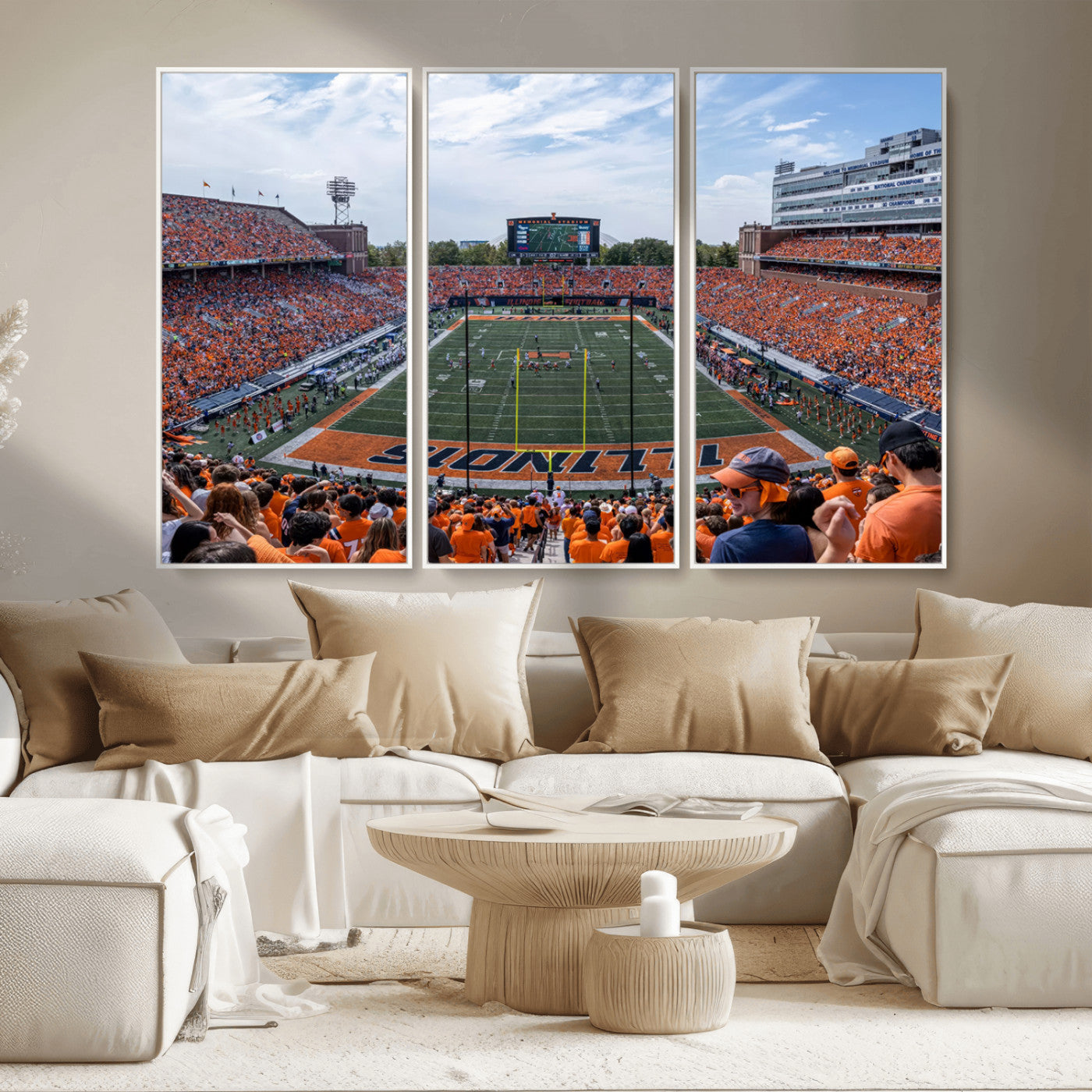 MGV-FC-48X32-3P - University of Illinois Fighting Illini Football Team Print Canvas - Champaign Illinois Memorial