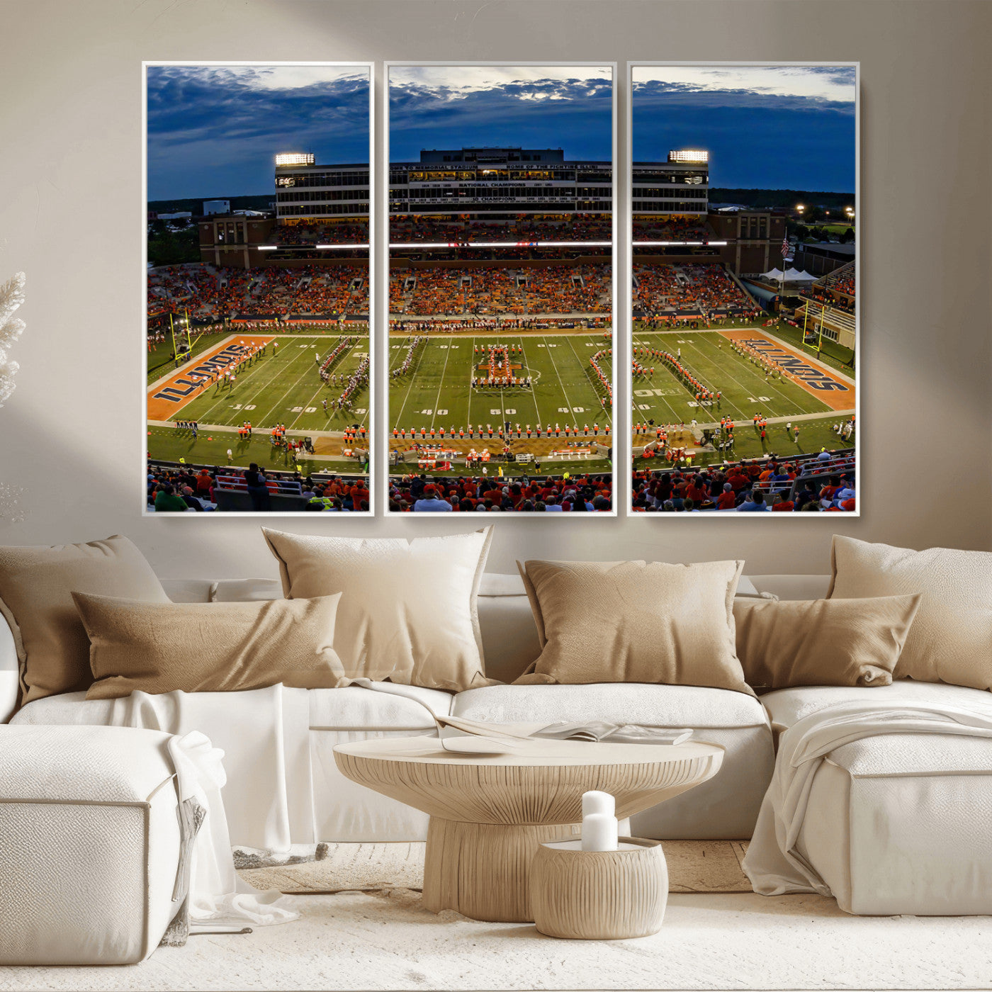 MGV-FC-48X32-3P - University of Illinois Fighting Illini Football Team Print - Champaign Illinois Memorial Stadium