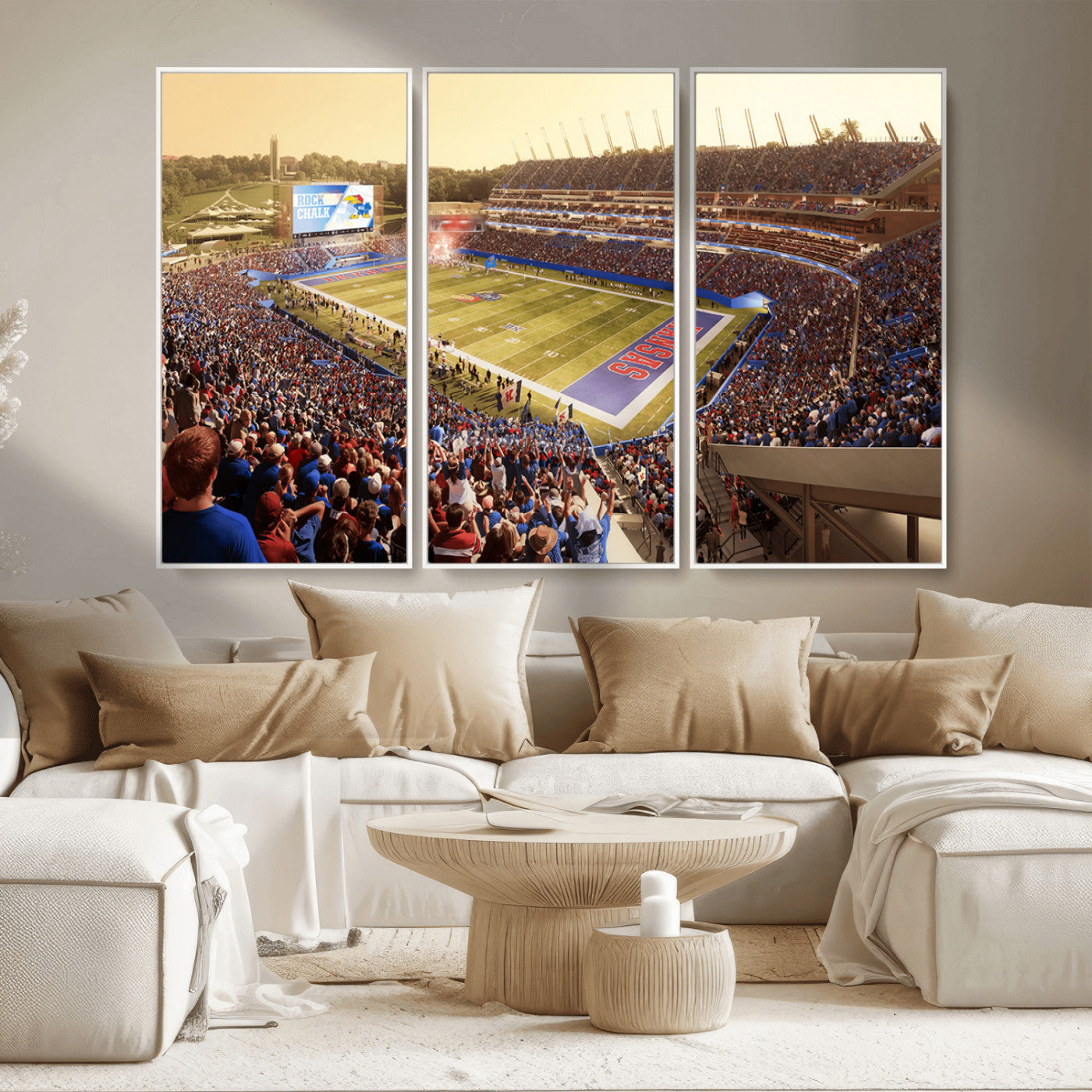 MGV-FC-48X32-3P - University of Kansas Jayhawks Football Team Print - Lawrence Kansas Memorial Stadium Wall Art Canvas