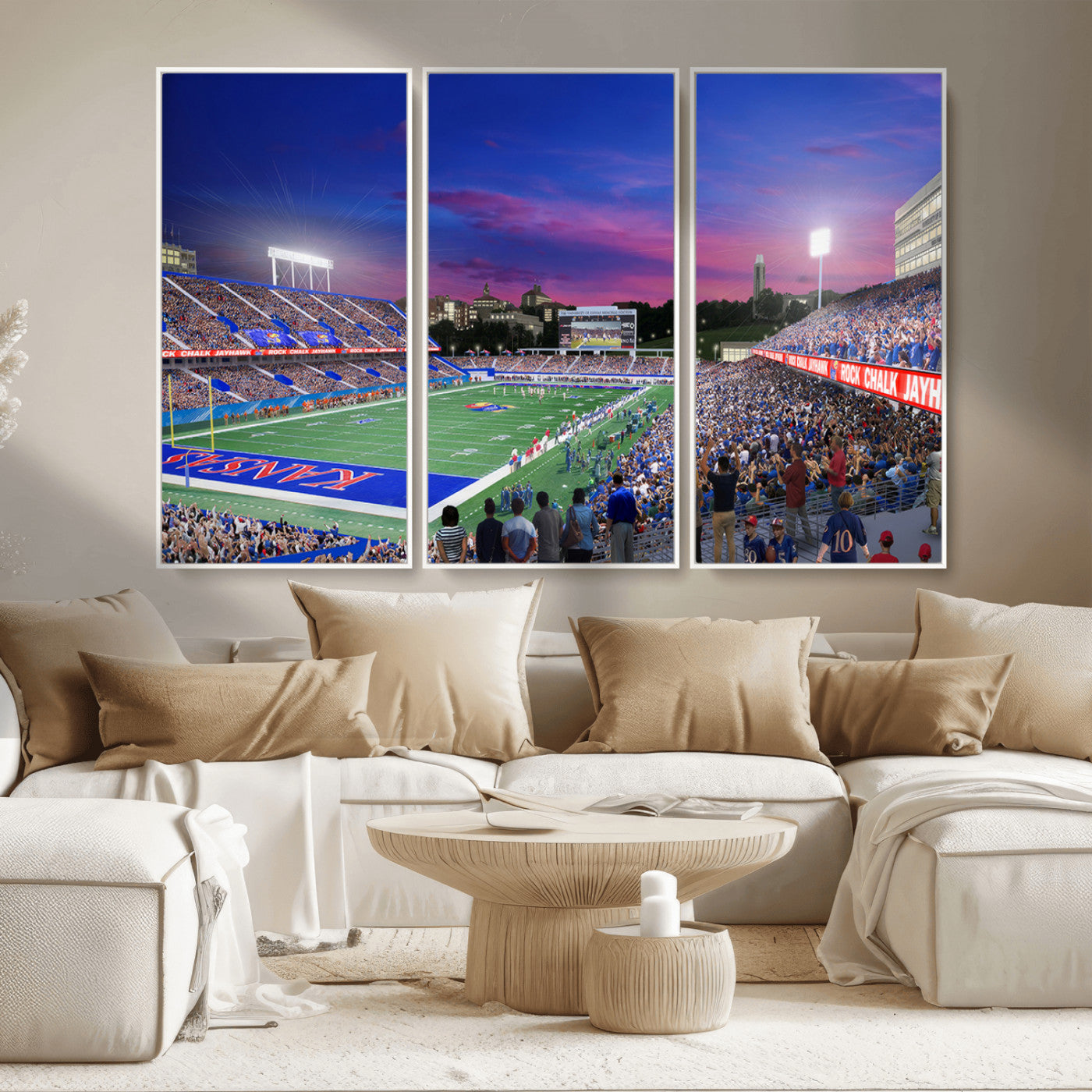 MGV-FC-48X32-3P - University of Kansas Jayhawks Football Team Print Canvas- Lawrence Kansas Memorial Stadium Wall Art