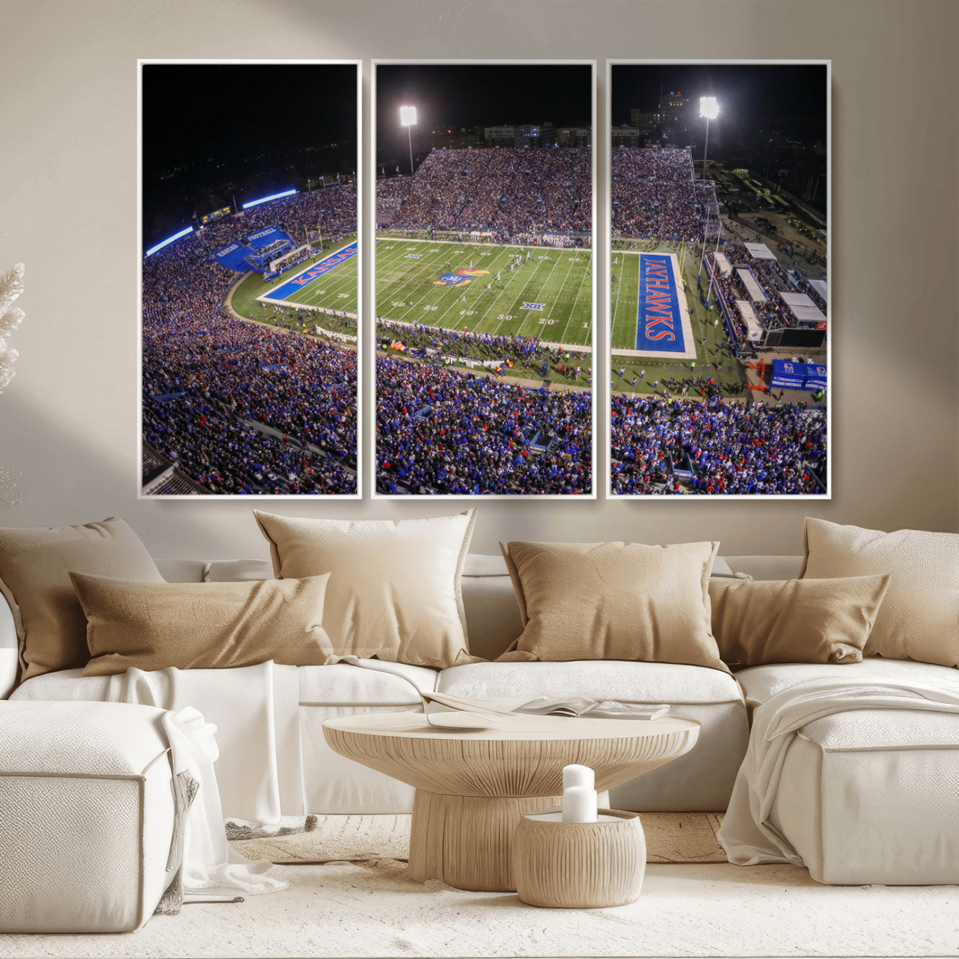 MGV-FC-48X32-3P - University of Kansas Jayhawks Football Team Print - Lawrence Kansas Memorial Stadium Wall Art Canvas