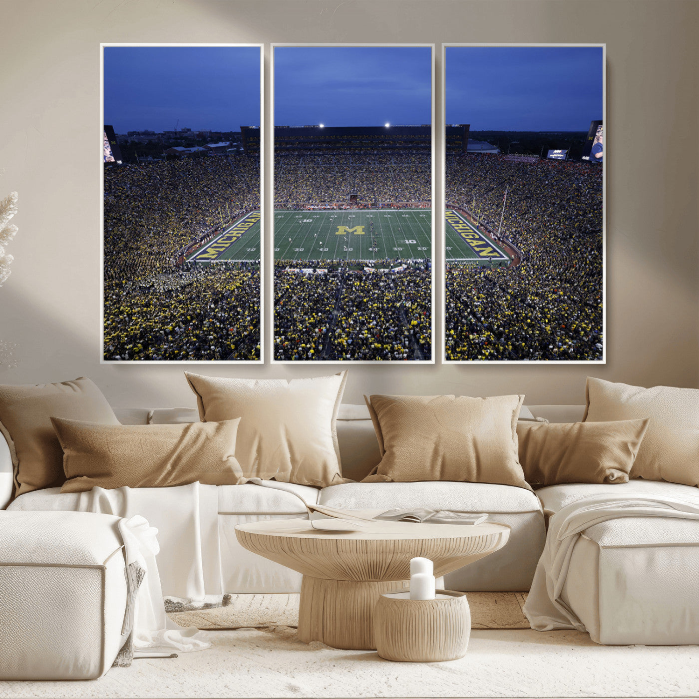 MGV-FC-48X32-3P - University of Michigan Wolverines Football Team Print - Ann Arbor Michigan Stadium Wall Art Canvas