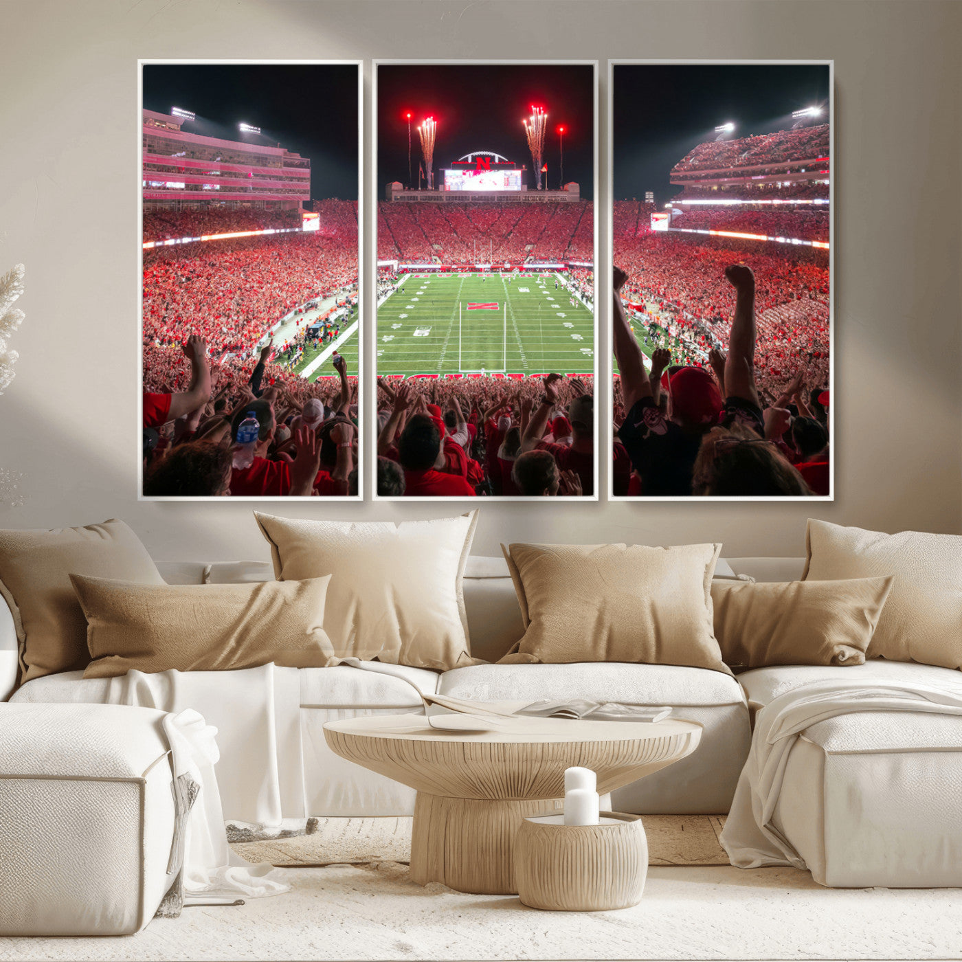 MGV-FC-48X32-3P - University of Nebraska Cornhuskers Football Team Print - Lincoln Memorial Stadium Wall Art Canvas