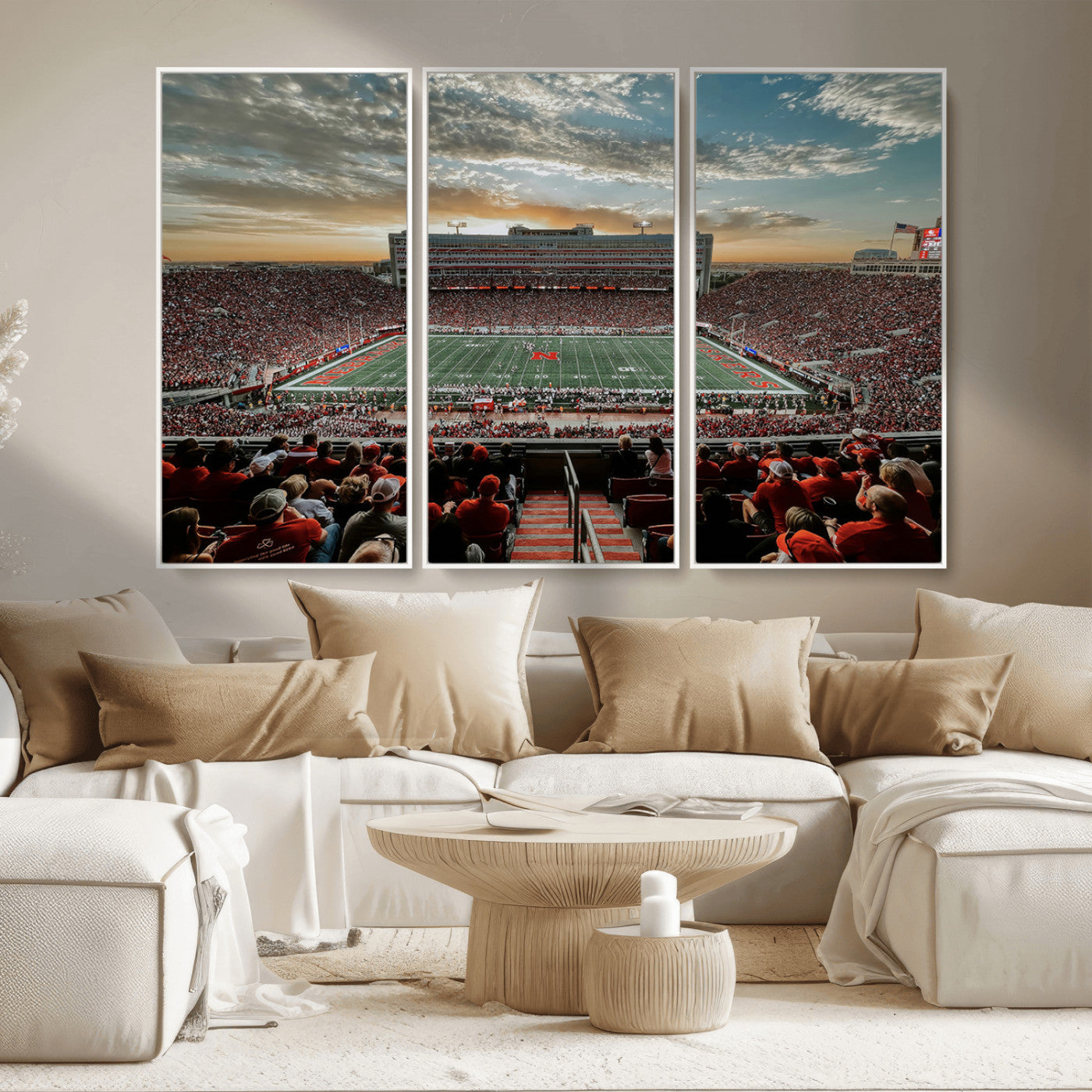 MGV-FC-48X32-3P - University of Nebraska Cornhuskers Football Team Print - Lincoln Memorial Stadium Art Canvas Print