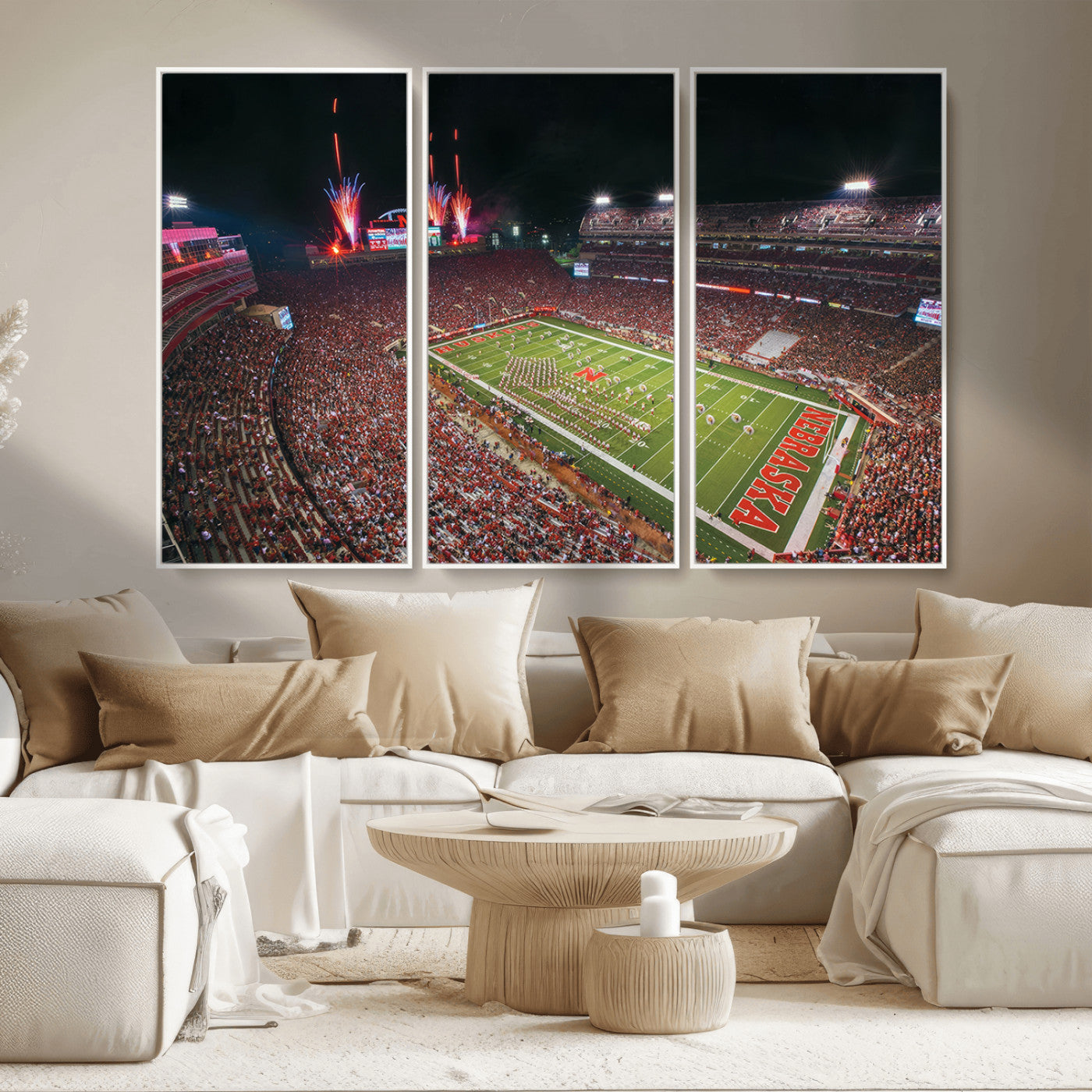 MGV-FC-48X32-3P - University of Nebraska Cornhuskers Football Team Print - Lincoln Memorial Stadium Wall Art Canvas