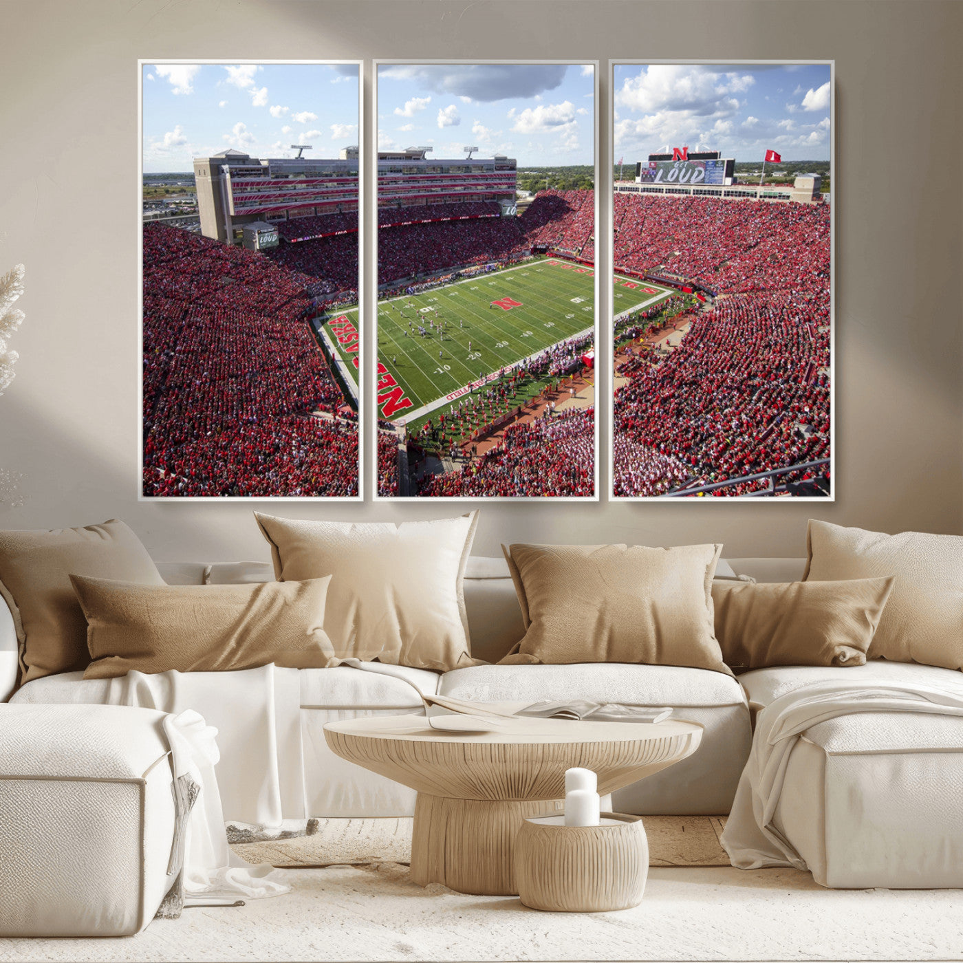 MGV-FC-48X32-3P - University of Nebraska Cornhuskers Football Team Print - Lincoln Memorial Stadium Wall Art Canvas