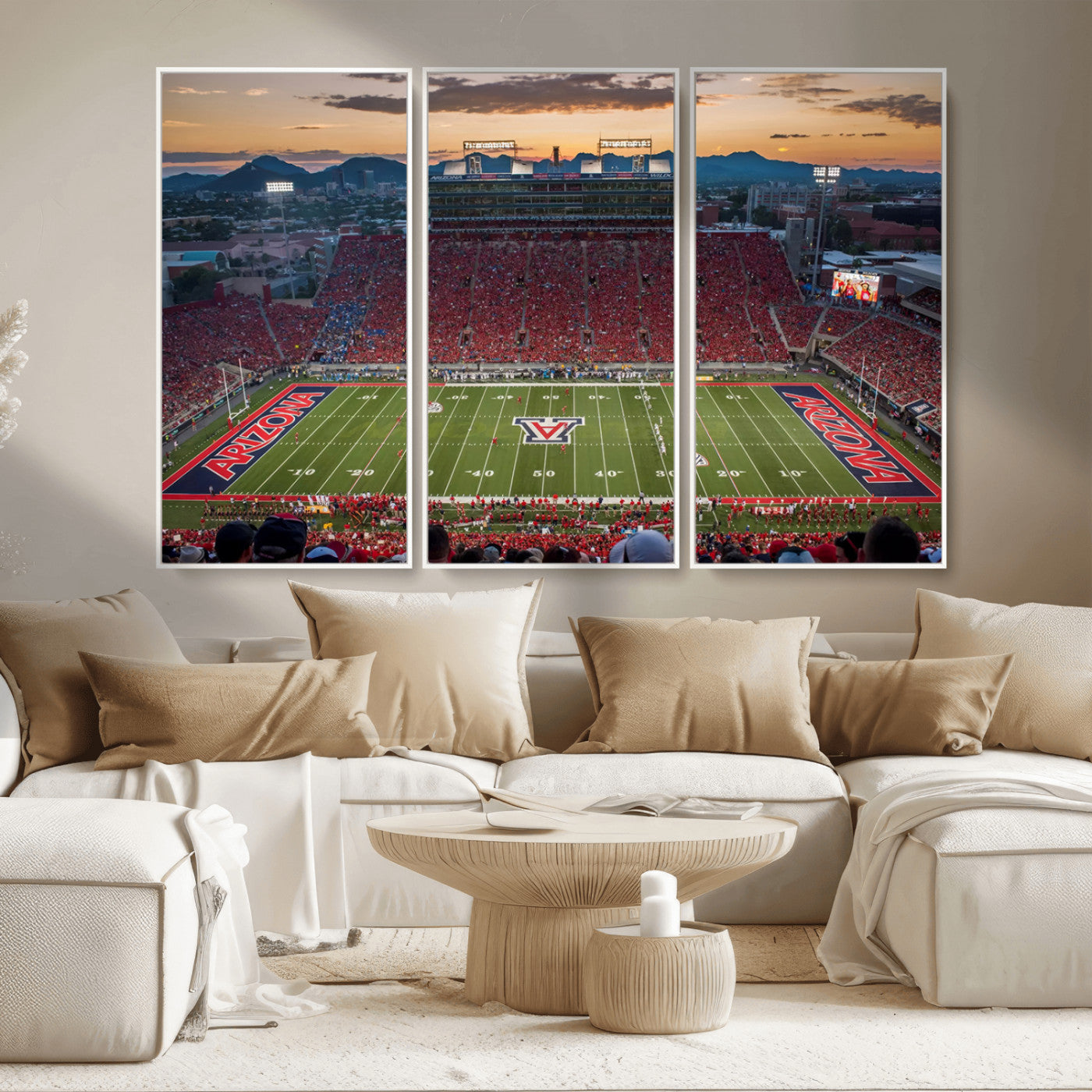 MGV-FC-48X32-3P - Framed Arizona Wildcats Football Team Print - Tucson Arizona Stadium Wall Art Canvas Print