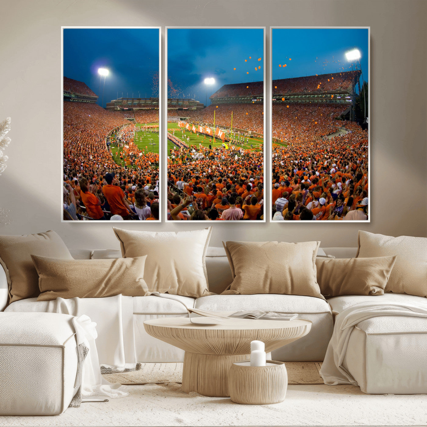 MGV-FC-48X32-3P - Clemson University Tigers Football Team Print - Clemson Memorial Stadium Wall Art Canvas Print