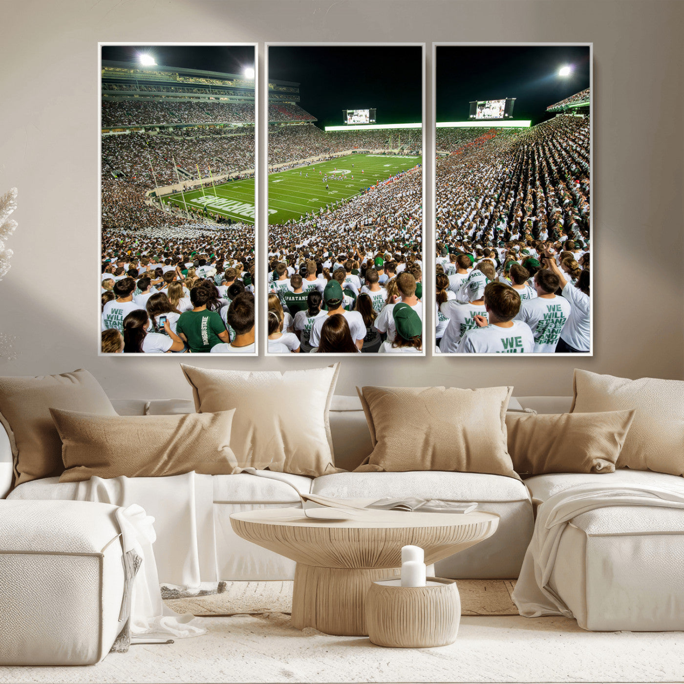 MGV-FC-48X32-3P - Michigan State Spartans Football Canvas Print - East Lansing Spartan Stadium Wall Art Canvas Print