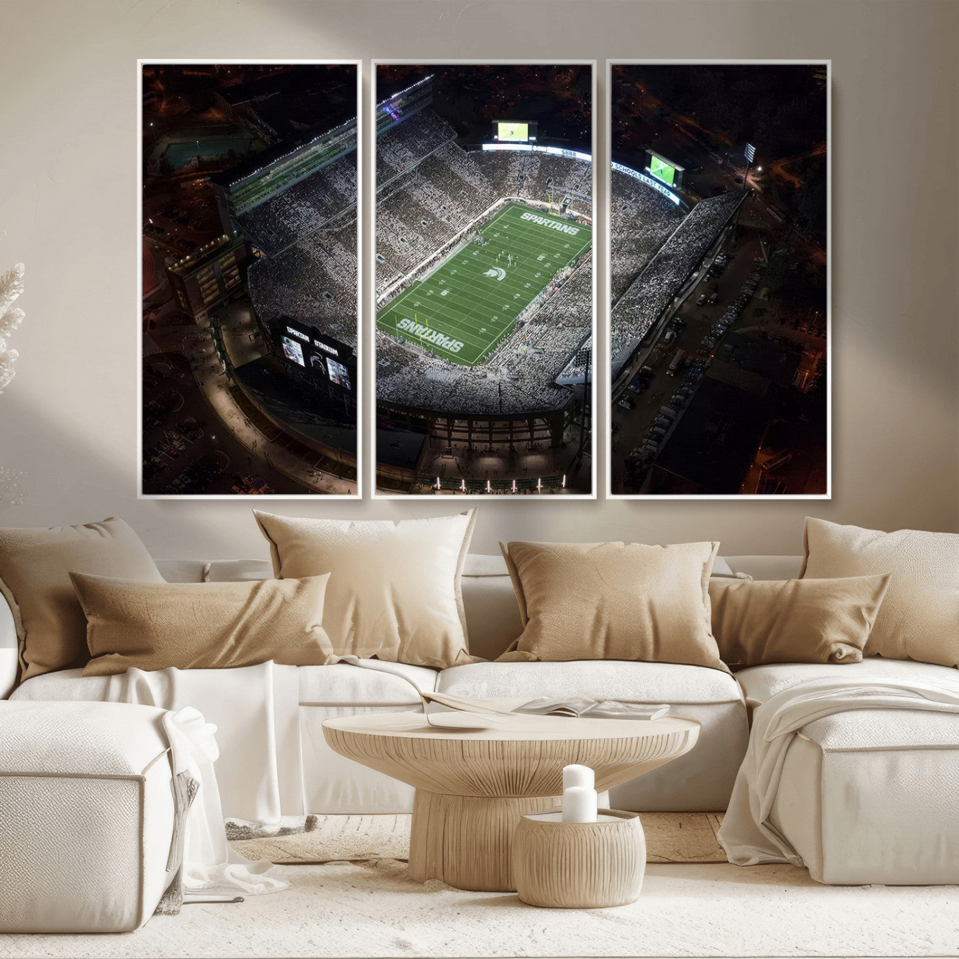 MGV-FC-48X32-3P - Michigan State Spartans Football Team Print - East Lansing Spartan Stadium Print Wall Art