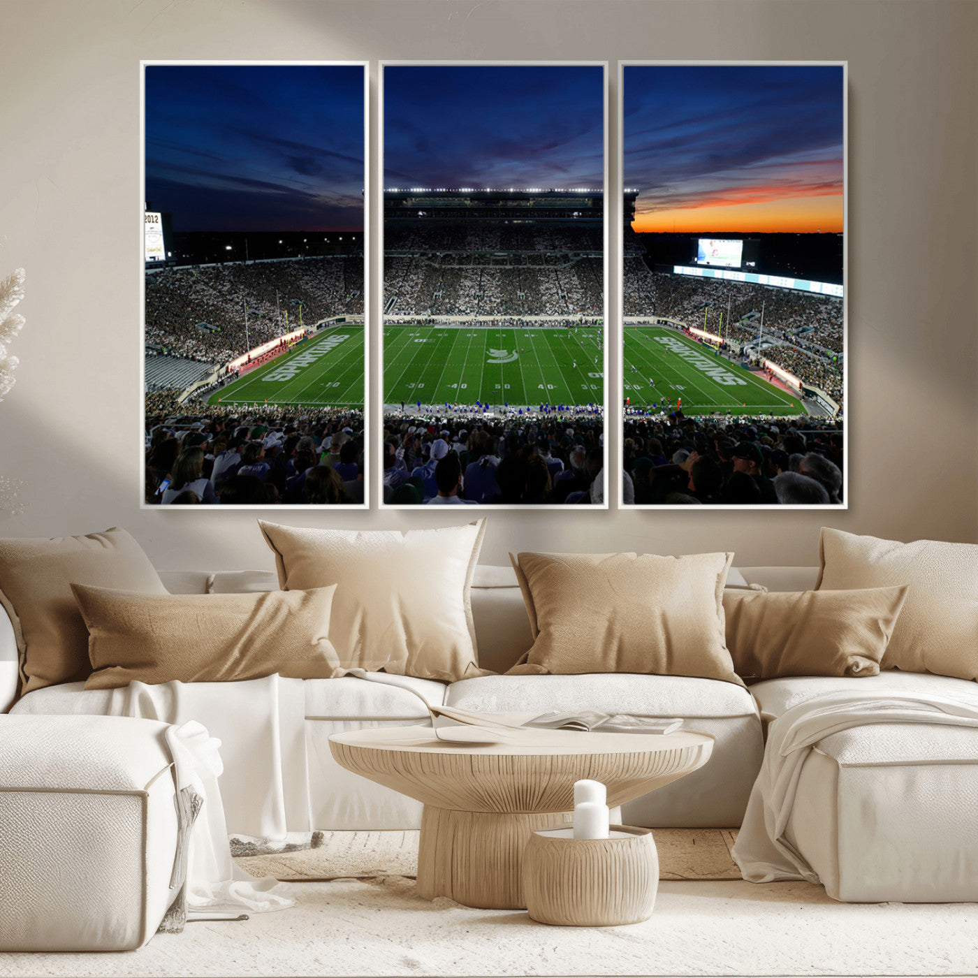 MGV-FC-48X32-3P - Michigan State Spartans Football Team Print - East Lansing Spartan Stadium Canvas Print
