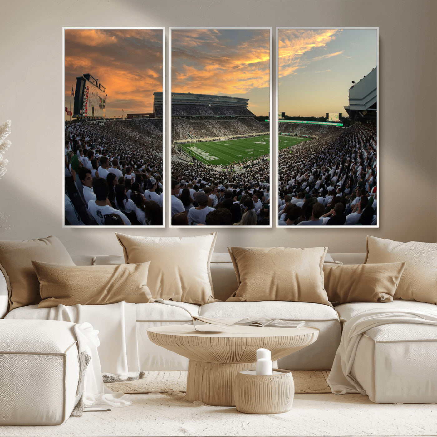 MGV-FC-48X32-3P - Michigan State Spartans Football Team Print - East Lansing Spartan Stadium Wall Art Canvas Print
