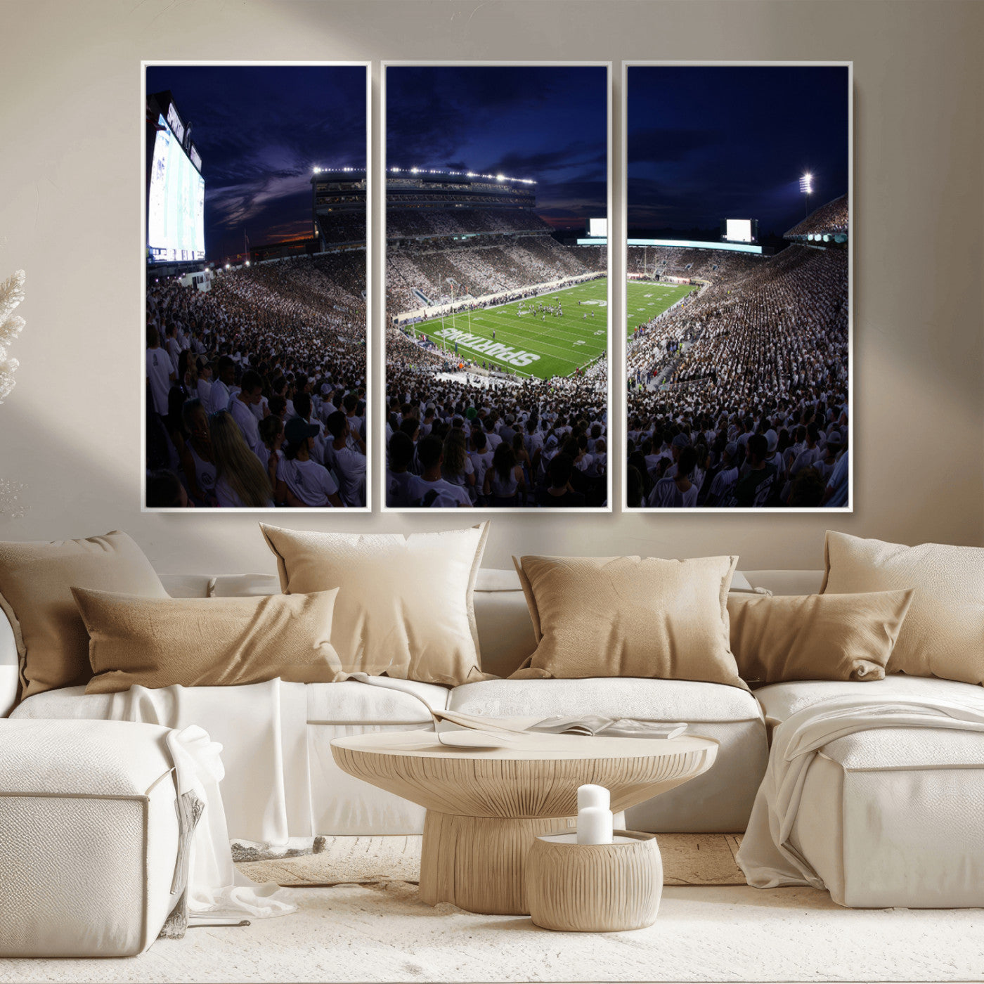 MGV-FC-48X32-3P - Michigan State Spartans Canvas, Framed Football Team Print - East Lansing Spartan Stadium Wall Art
