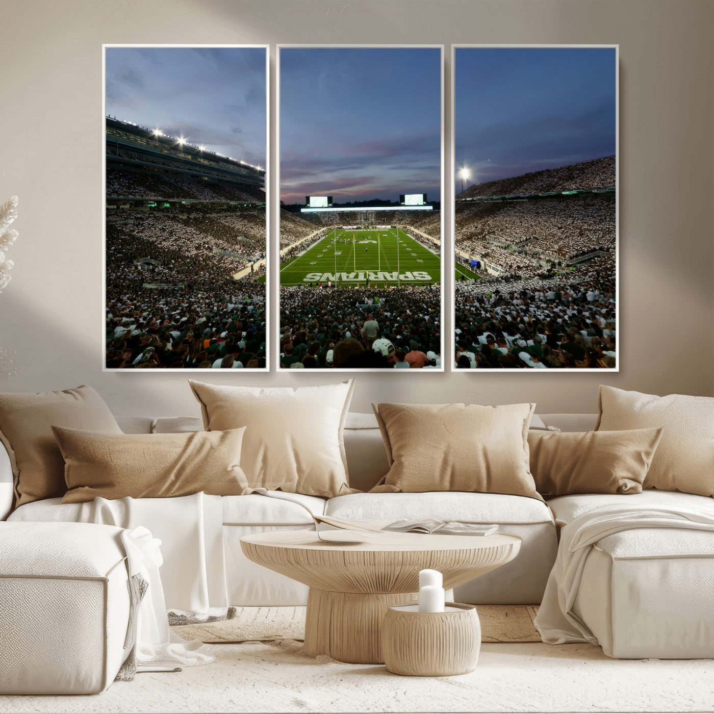 MGV-FC-48X32-3P - Michigan State Spartans Football Team Print - East Lansing Spartan Stadium Canvas Print