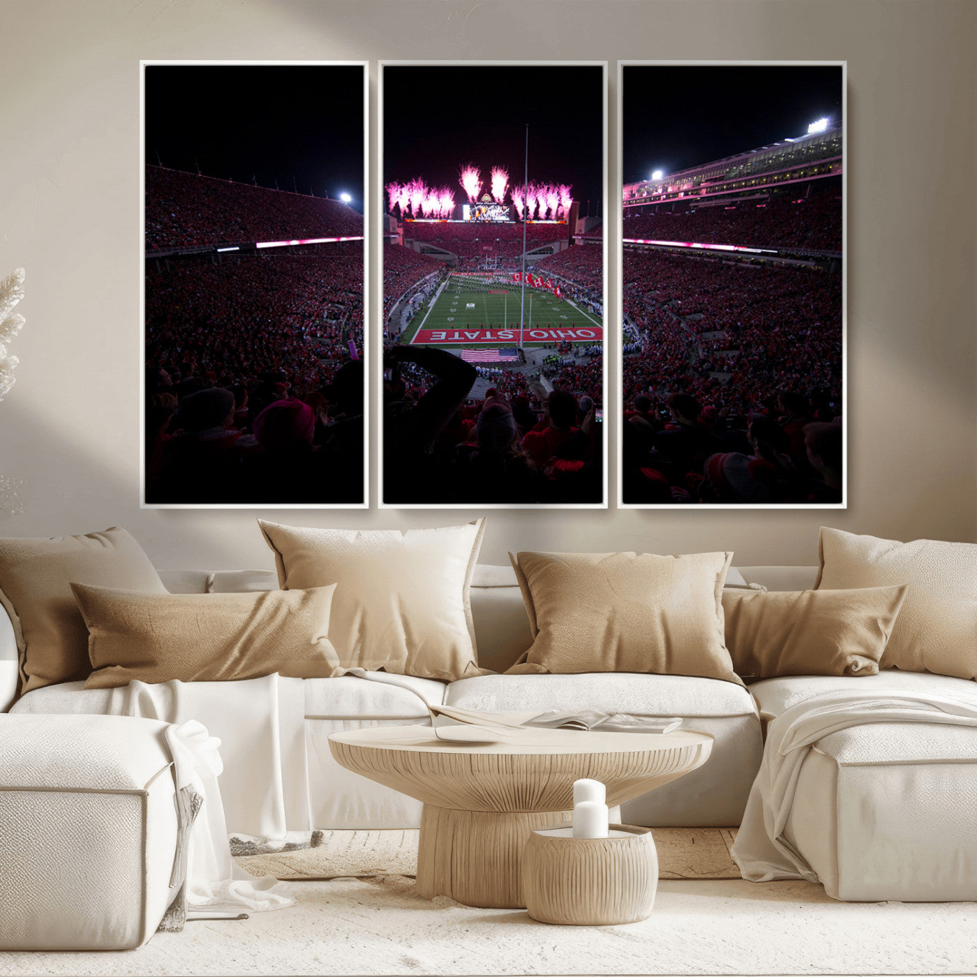 MGV-FC-48X32-3P - Ohio State University Buckeyes Football Team Print - Columbus Ohio Stadium Wall Art Canvas Print