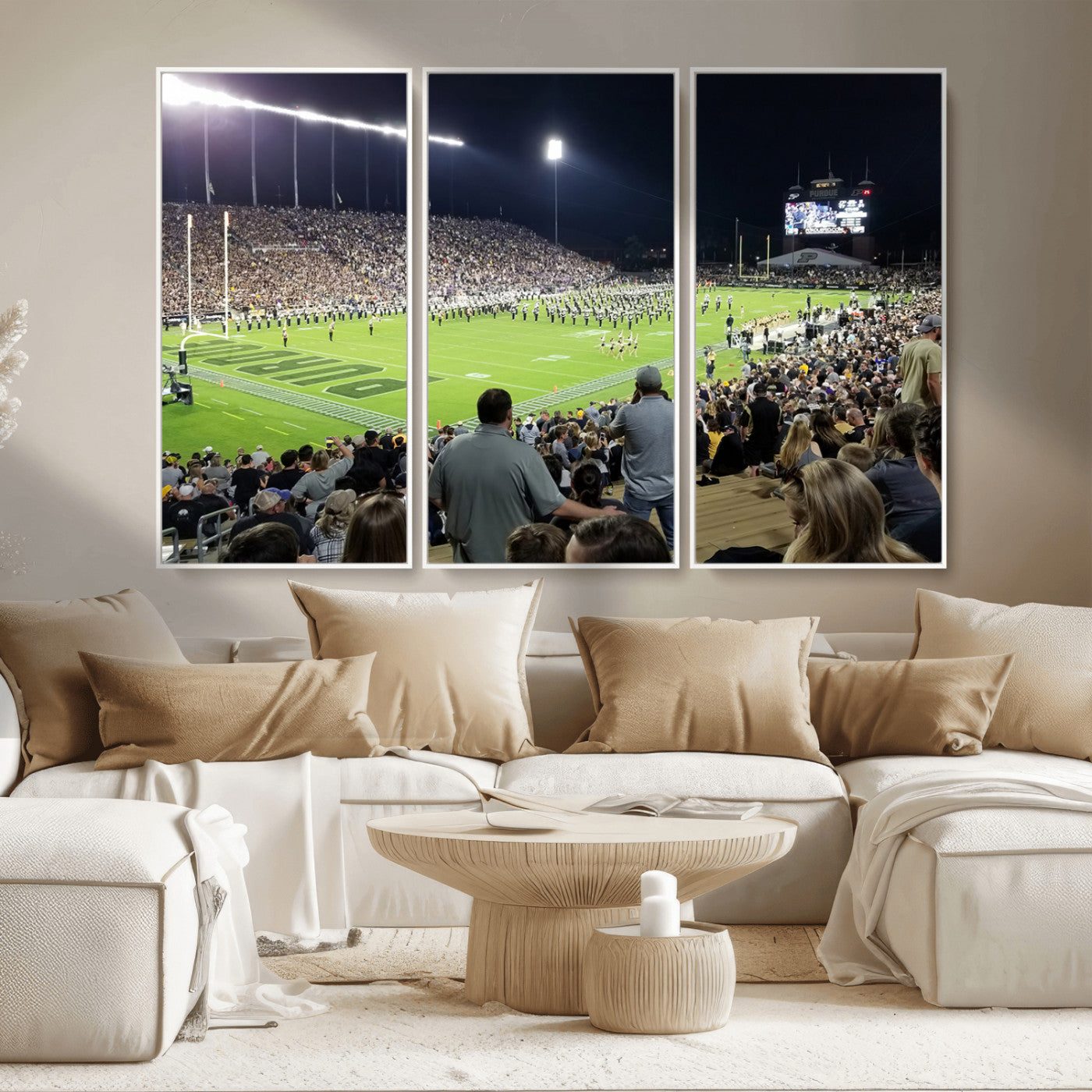 MGV-FC-48X32-3P - Purdue University Boilermakers Football Team Print - West Lafayette Ross-Ade Stadium Wall Art Canvas