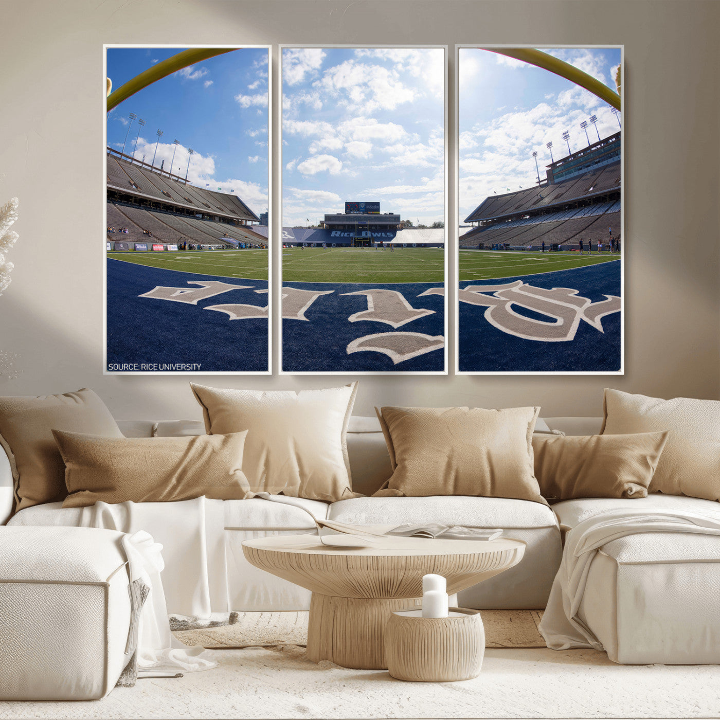 MGV-FC-48X32-3P - Rice University Owls Football Team Print - Houston Rice Stadium Wall Art Canvas Print