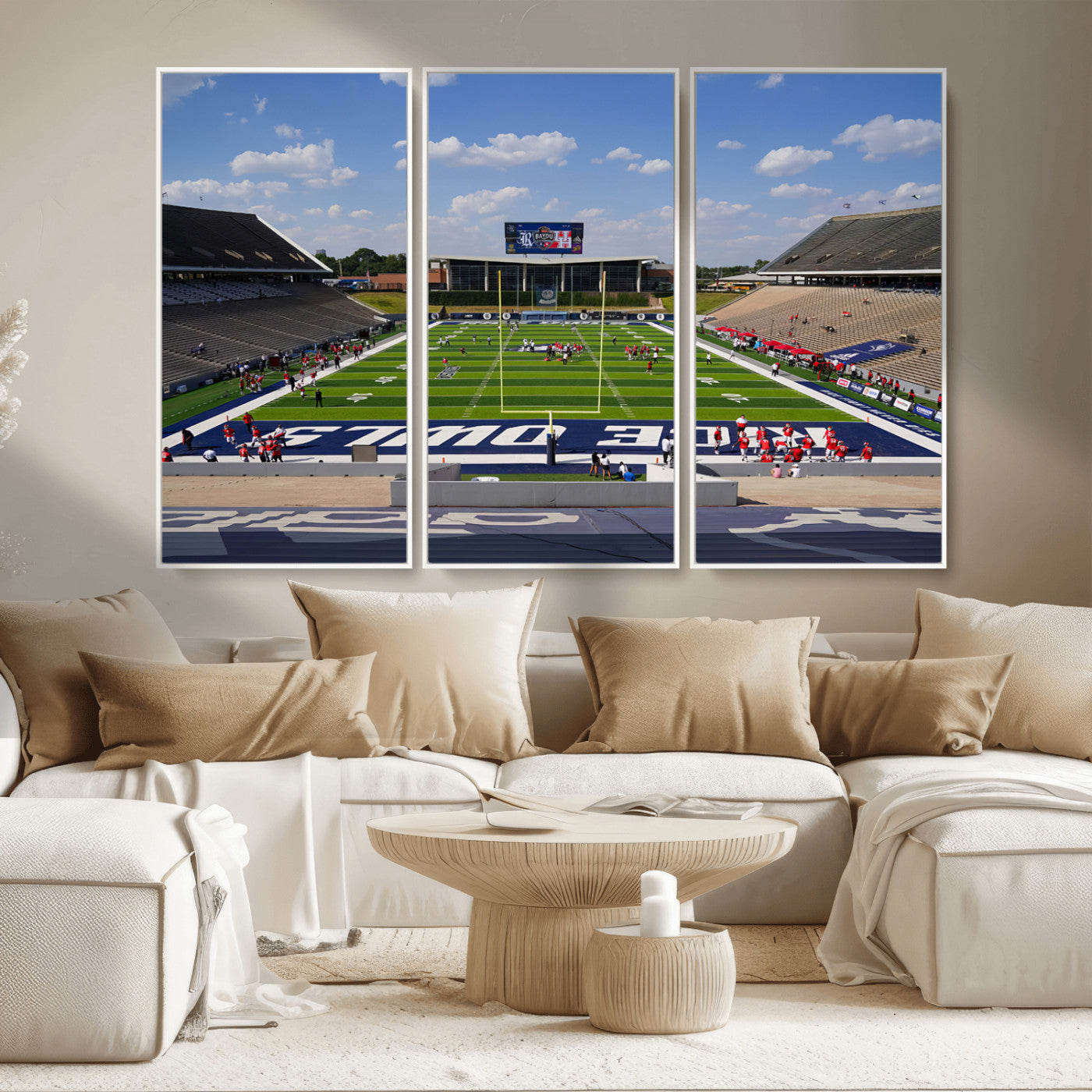 MGV-FC-48X32-3P - Rice University Owls Football Team Print - Houston Rice Stadium Wall Art Canvas Print