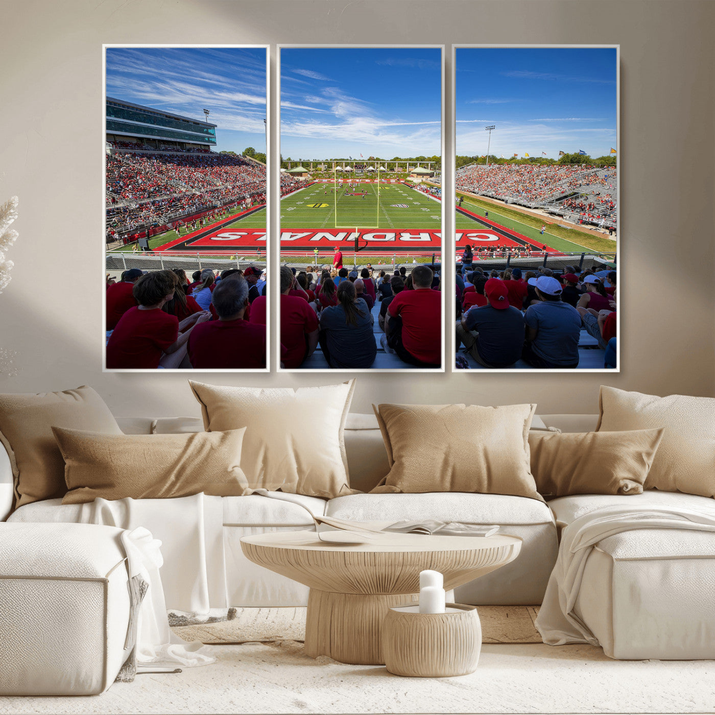 MGV-FC-48X32-3P - Ball State Cardinals Football Team Print - Muncie Scheumann Stadium Wall Art Canvas Print