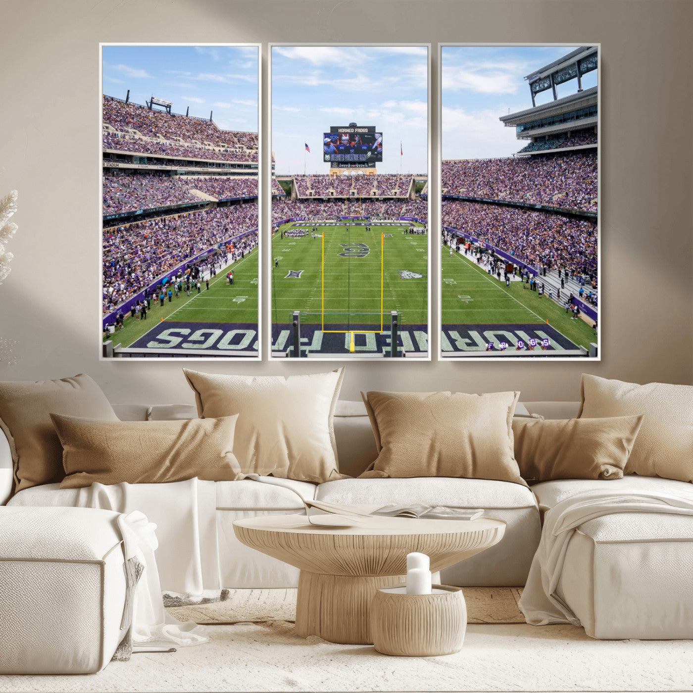 MGV-FC-48X32-3P - TCU Horned Frogs Football Team Print - Fort Worth Amon G. Carter Stadium Wall Art Canvas Print