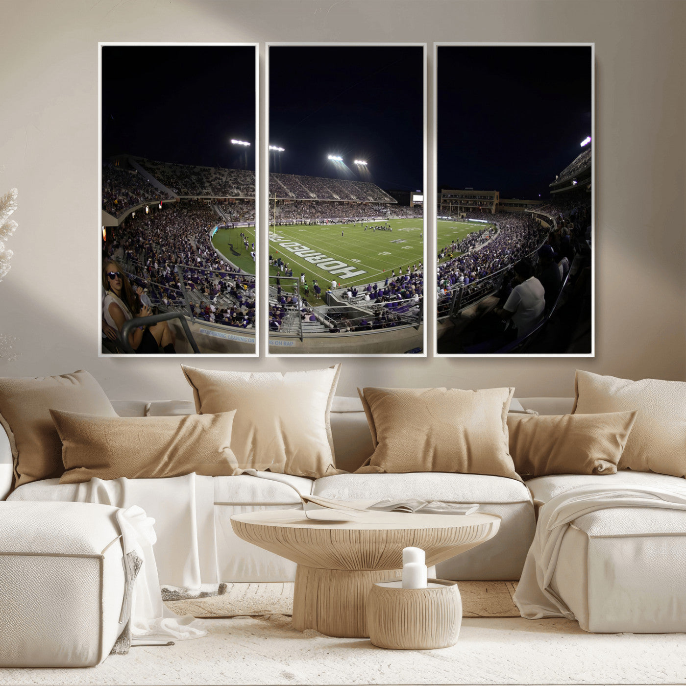 MGV-FC-48X32-3P - TCU Horned Frogs Football Team Print - Fort Worth Amon G. Carter Stadium Wall Art Canvas Print.