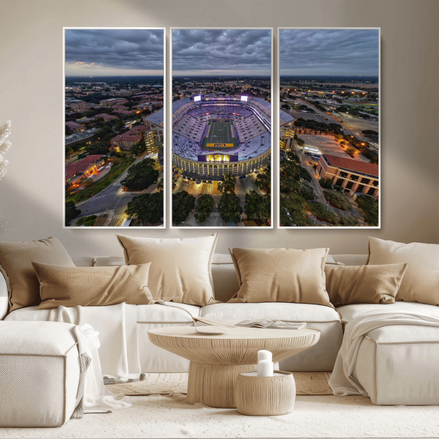 MGV-FC-48X32-3P - The Louisiana State University Tigers Football Team Print - Baton Rouge Tiger Stadium Wall Art