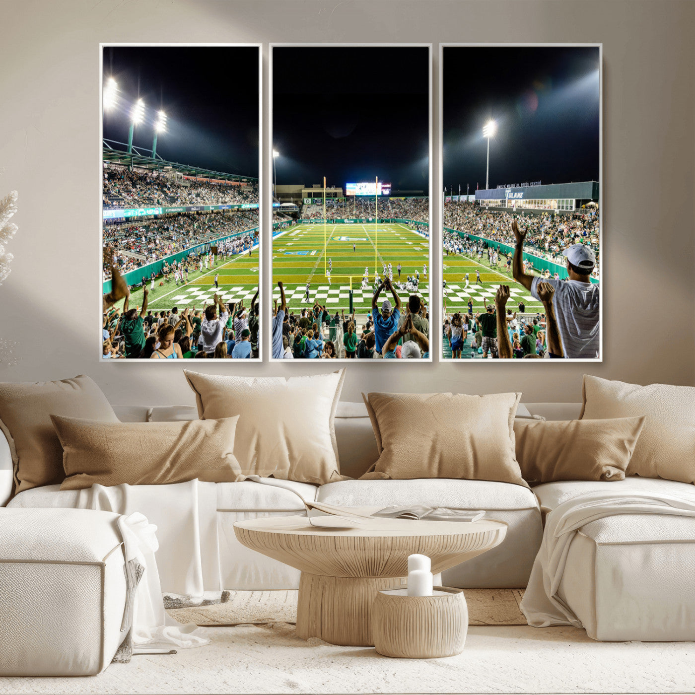 MGV-FC-48X32-3P - The Tulane University Green Wave Football Team Print - New Orleans Yulman Stadium Wall Art Canvas