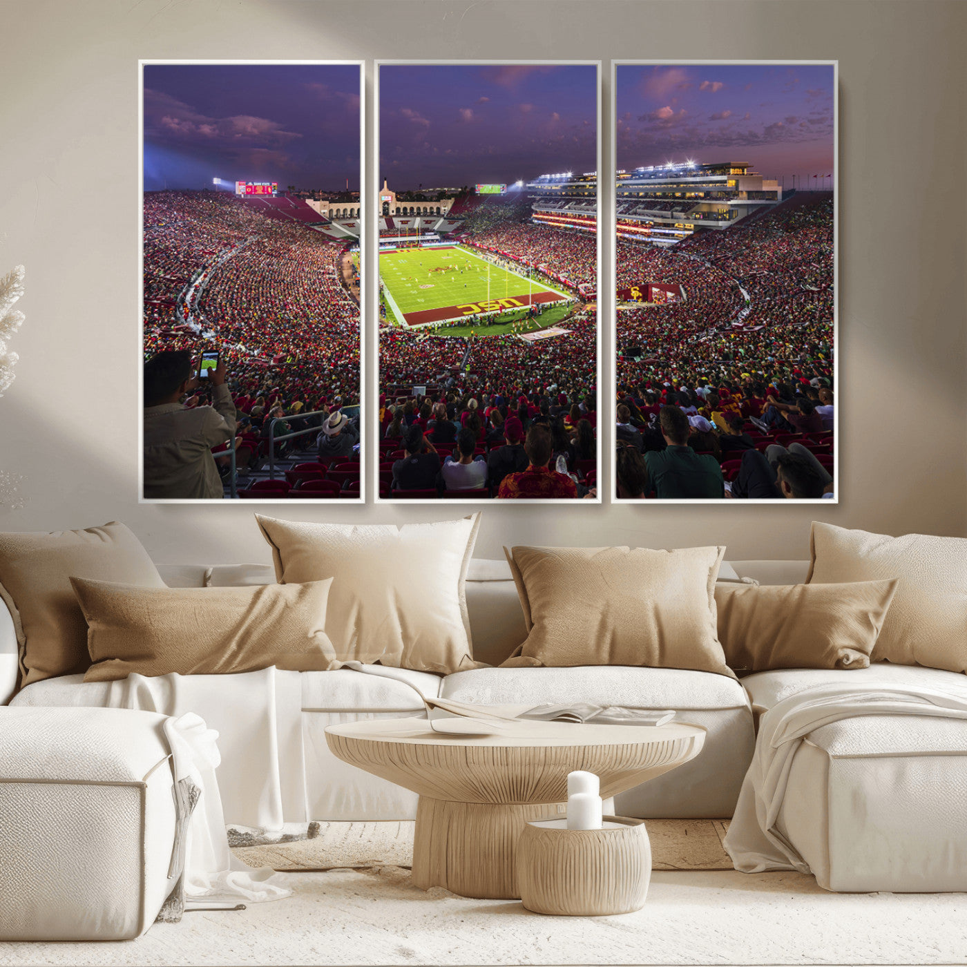 MGV-FC-48X32-3P - The University of Southern California USC Trojans Football Team Print - Los Angeles Memorial