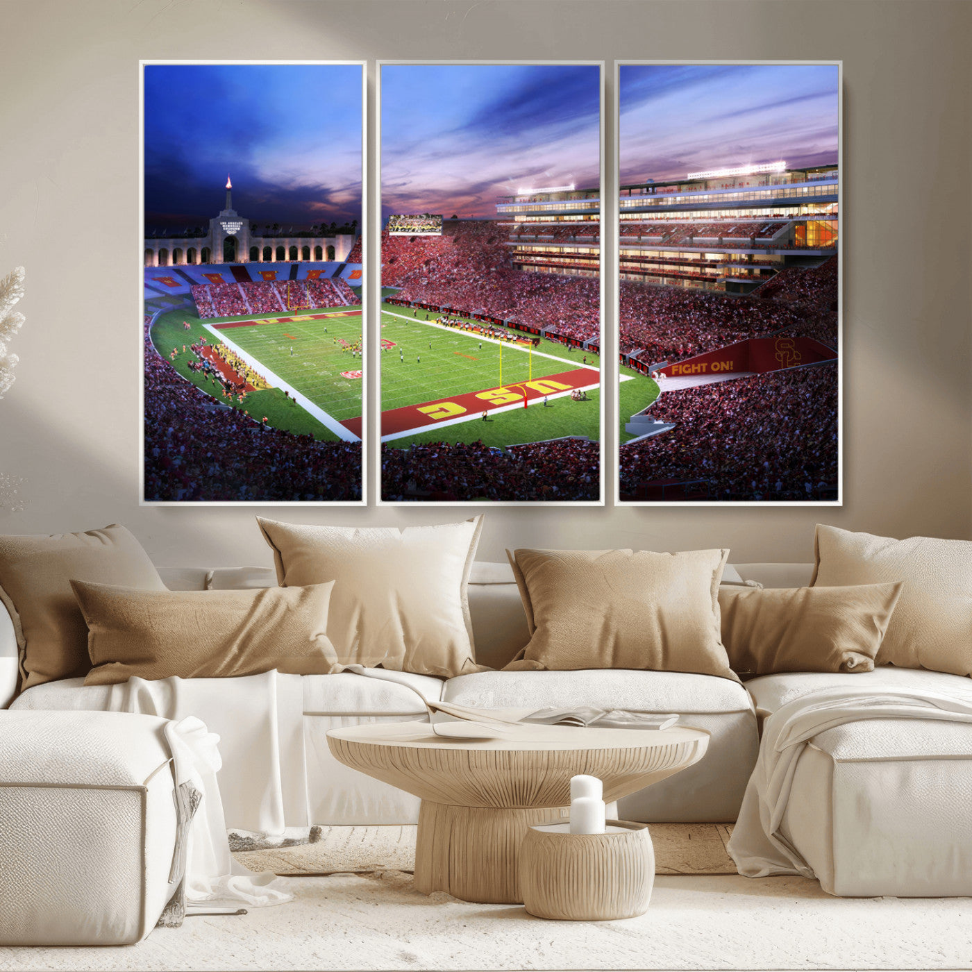 MGV-FC-48X32-3P - The University of Southern California USC Trojans Football Team Print - Los Angeles Memorial