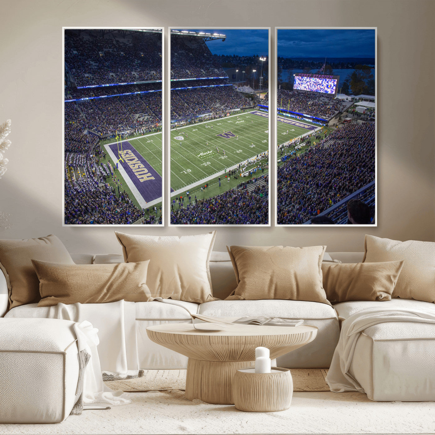 MGV-FC-48X32-3P - The University of Washington Huskies Football Team Print - Seattle Husky Stadium Wall Art Canvas