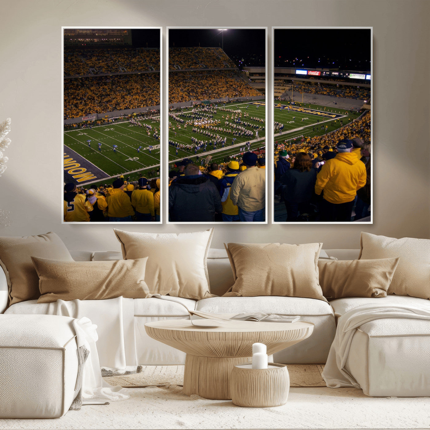MGV-FC-48X32-3P - West Virginia Uni Mountaineers Football Team Print - Milan Puskar Stadium Canvas Print Wall Art,