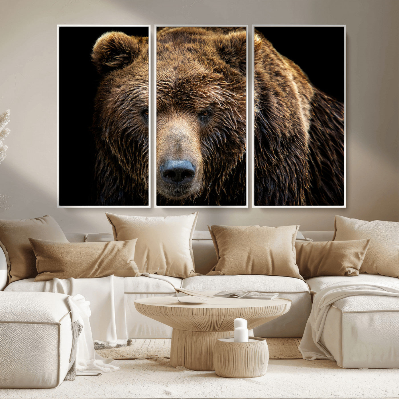MGV-FC-48X32-3P - Grizzly Brown Bear Canvas Wall Art, Wildlife Animal Canvas Artwork Bear Print, Bear Wall Art Print,